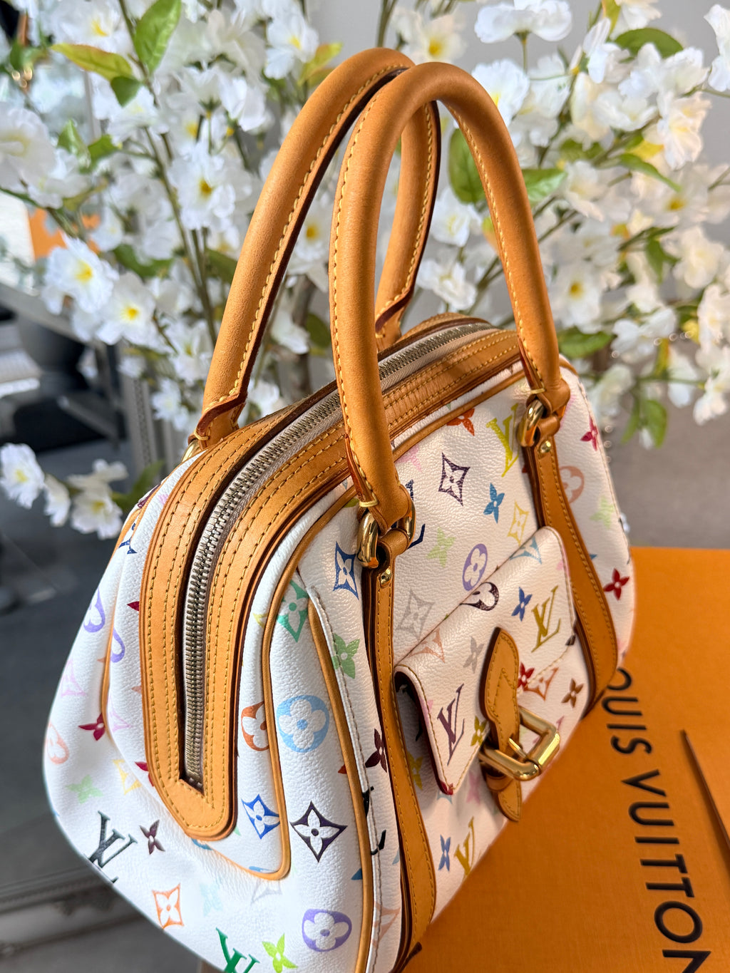 Louis Vuitton Takashi Murakami Priscila Monogram White Leather Gold Hardware