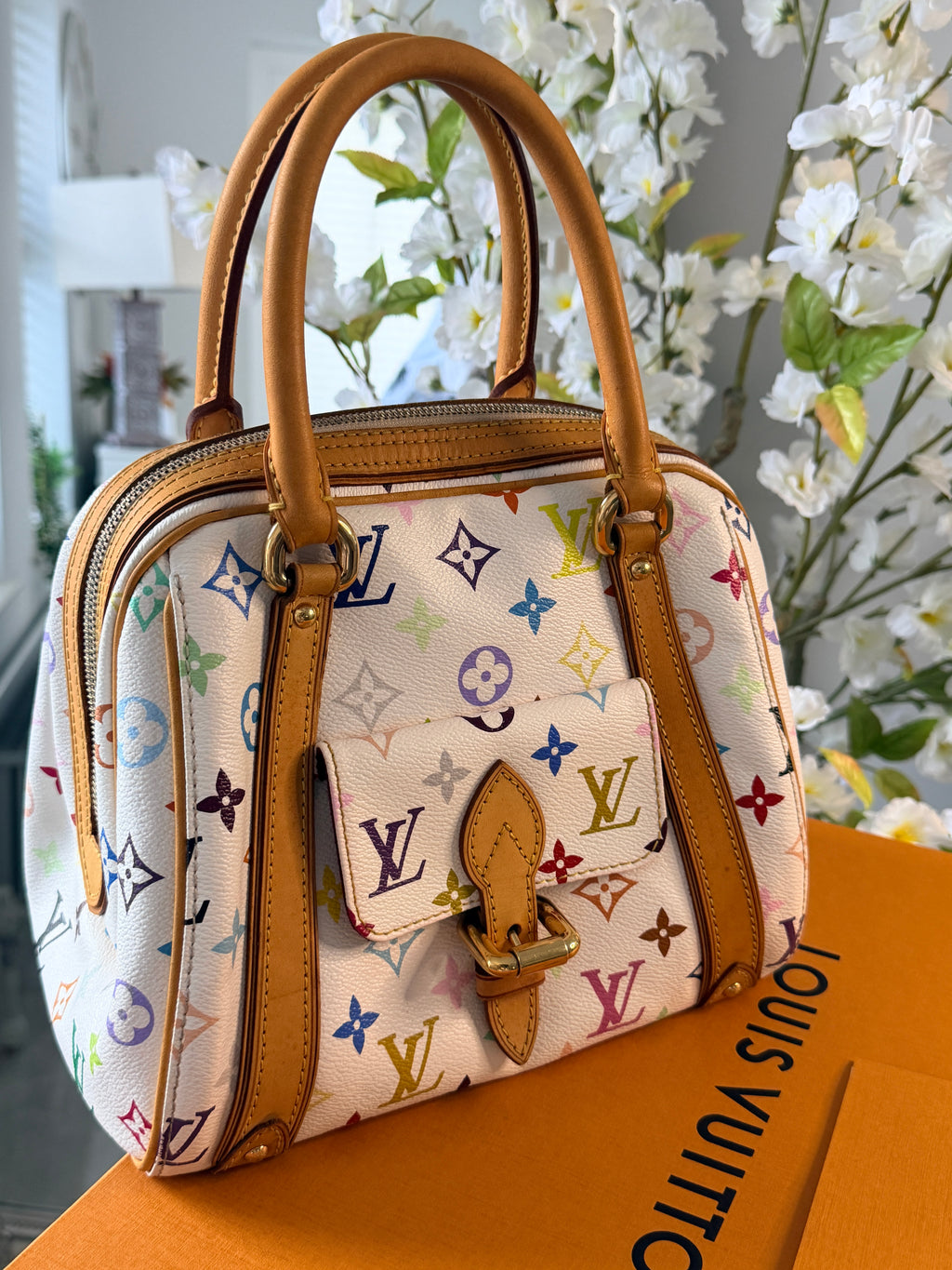 Louis Vuitton Takashi Murakami Priscila Monogram White Leather Gold Hardware