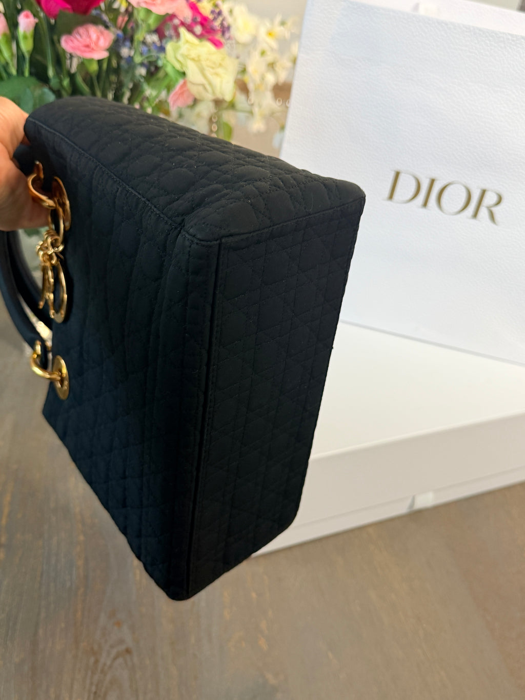 Christian Dior Lady Dior Medium Black Nylon Handbag Gold Hardware