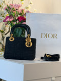 Christian Dior Lady Dior Mini Handbag Black Nylon Gold Hardware