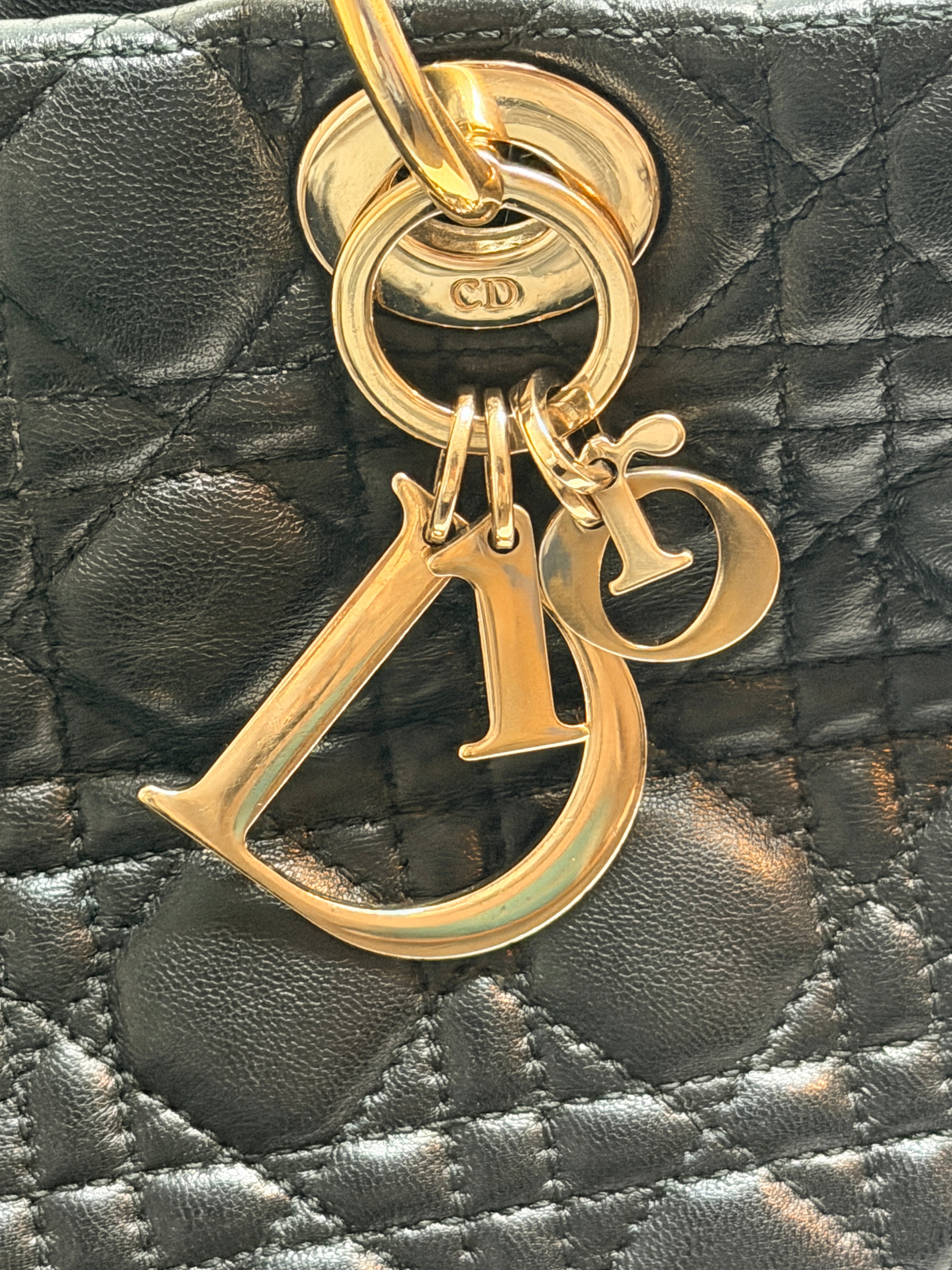 Christian Dior Small Tote Bag Black Leather Gold Hardware
