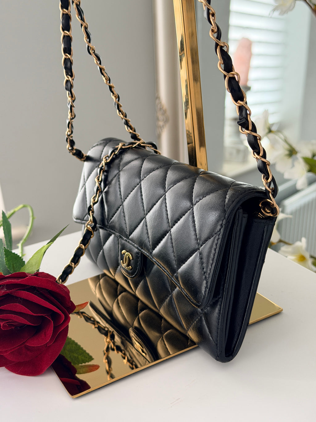 Chanel Matelasse Long Wallet Black Lambskin Leather Gold Hardware