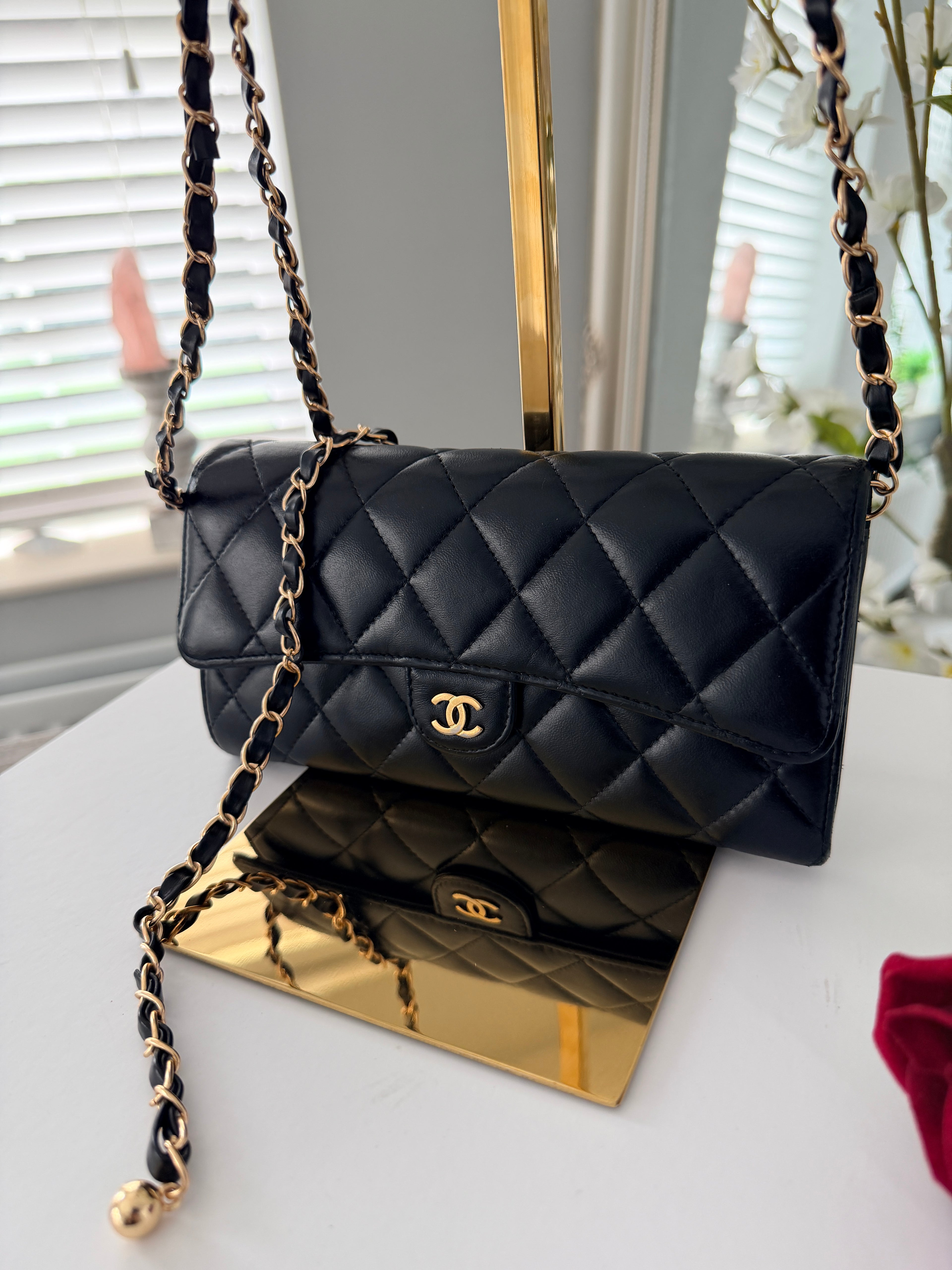 Chanel Matelasse Long Wallet Black Lambskin Leather Gold Hardware