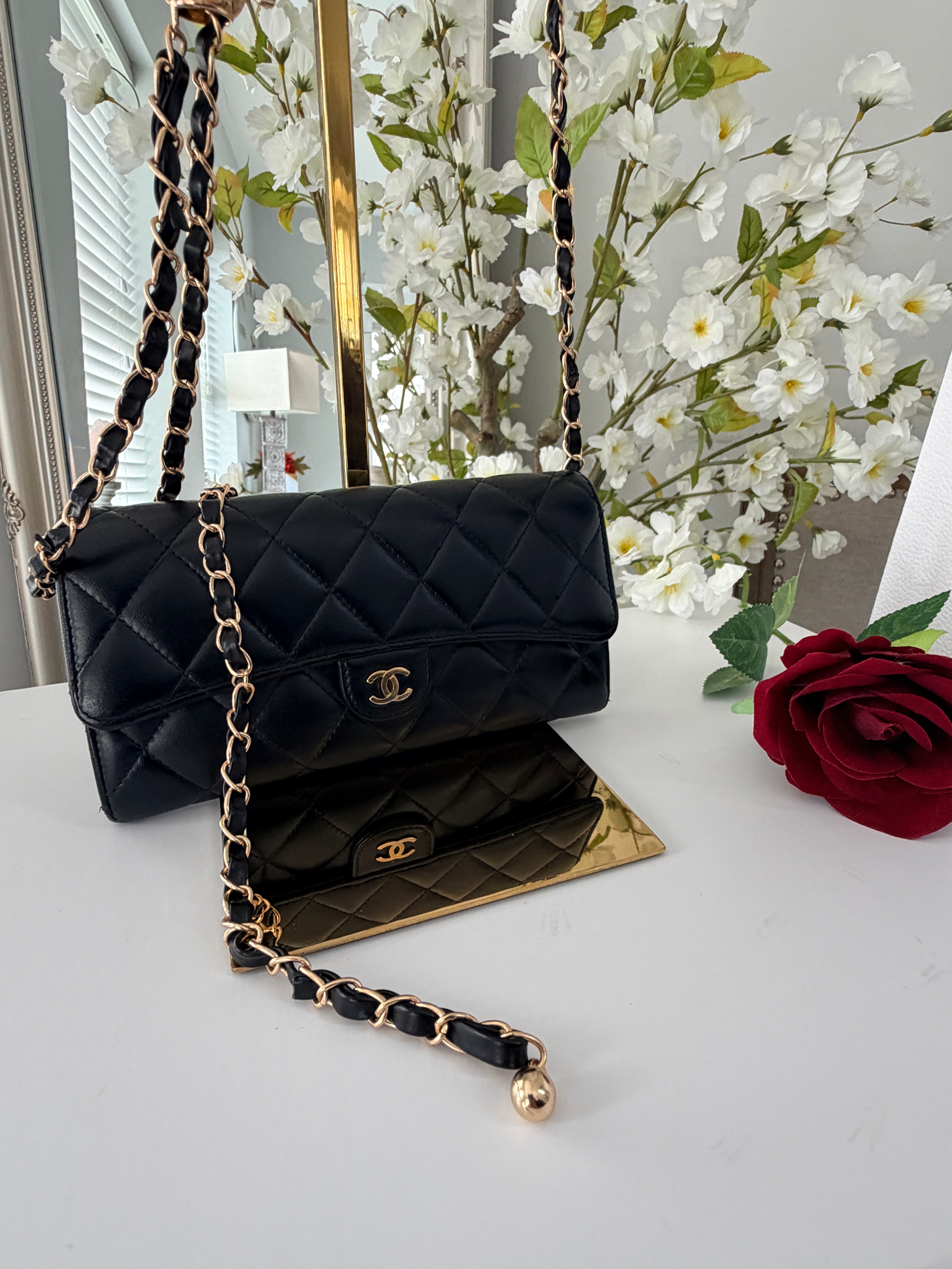 Chanel Matelasse Long Wallet Black Lambskin Leather Gold Hardware
