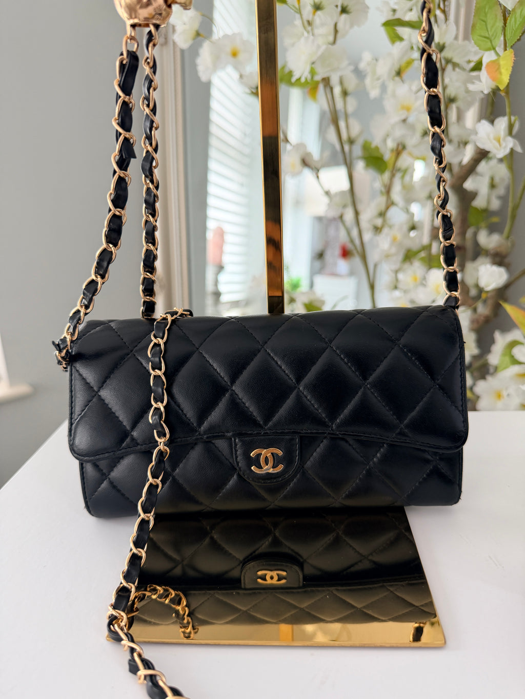 Chanel Matelasse Long Wallet Black Lambskin Leather Gold Hardware