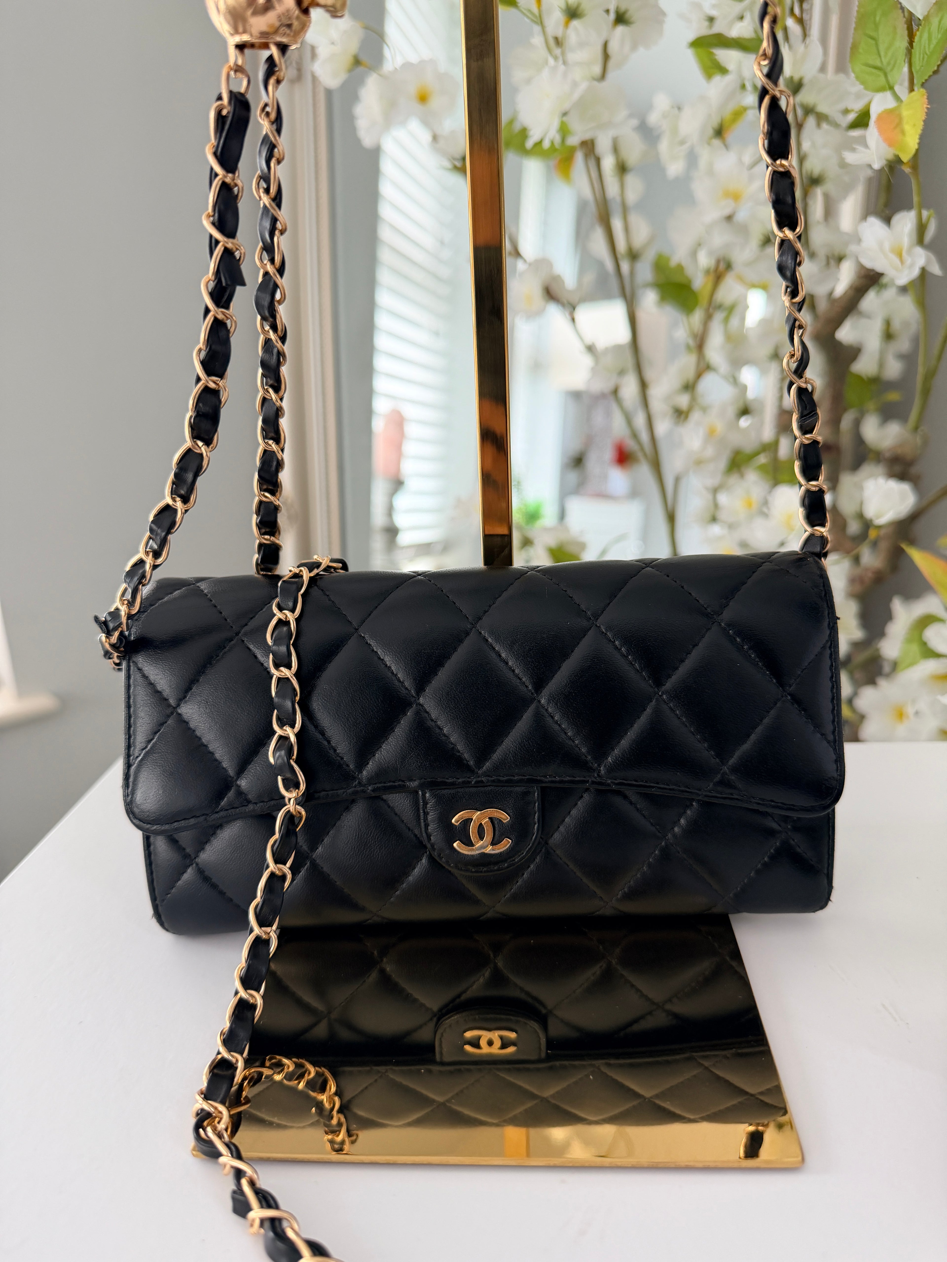Chanel Matelasse Long Wallet Black Lambskin Leather Gold Hardware