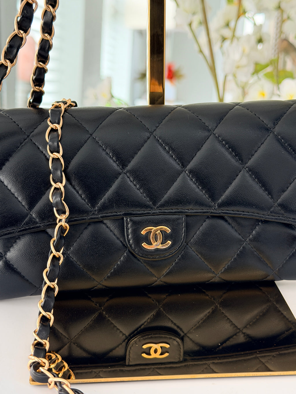 Chanel Matelasse Long Wallet Black Lambskin Leather Gold Hardware