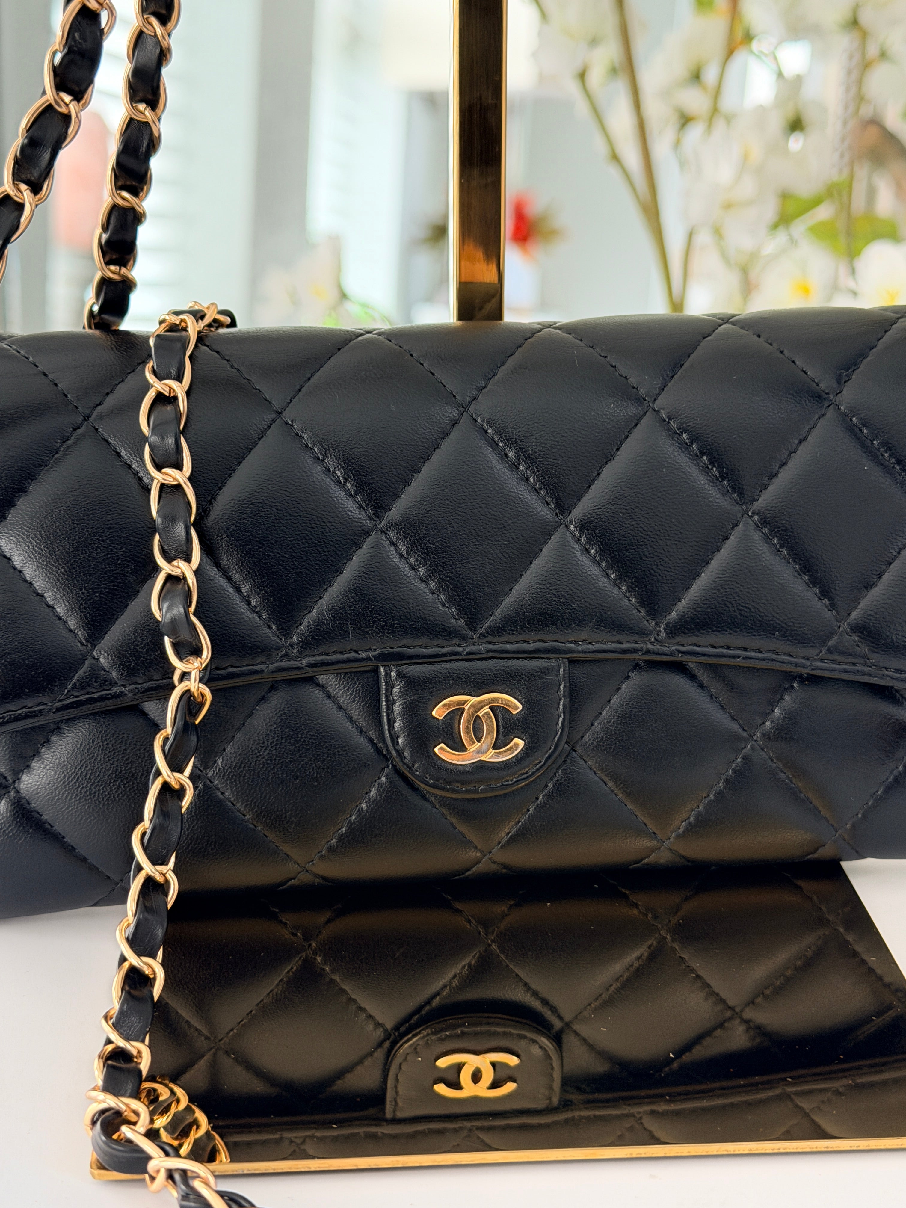 Chanel Matelasse Long Wallet Black Lambskin Leather Gold Hardware