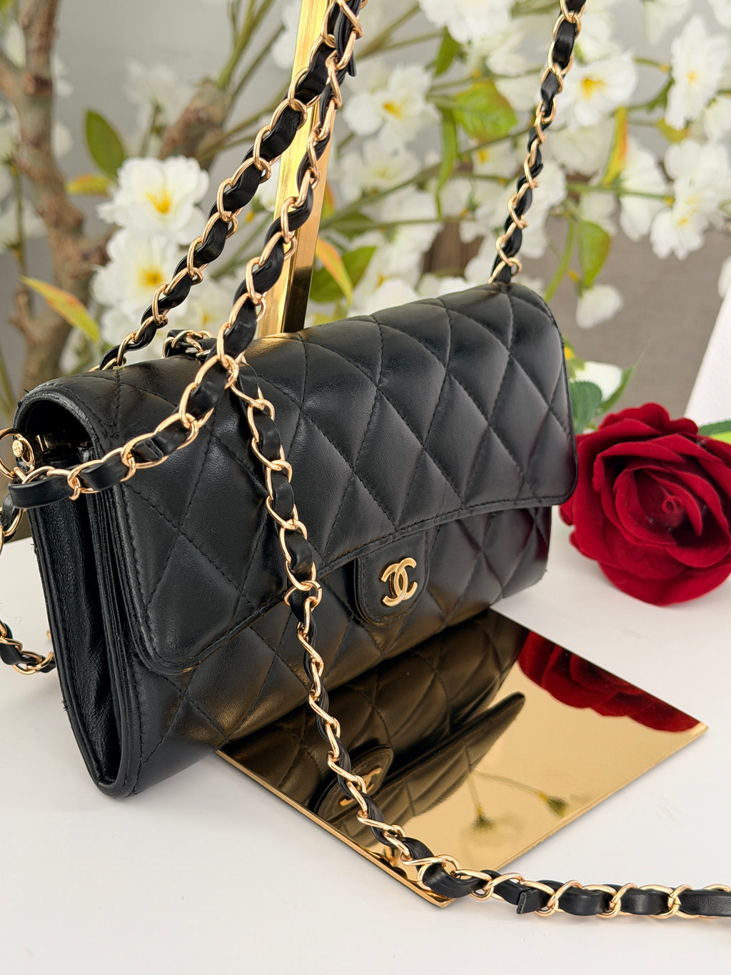 Chanel Matelasse Long Wallet Black Lambskin Leather Gold Hardware