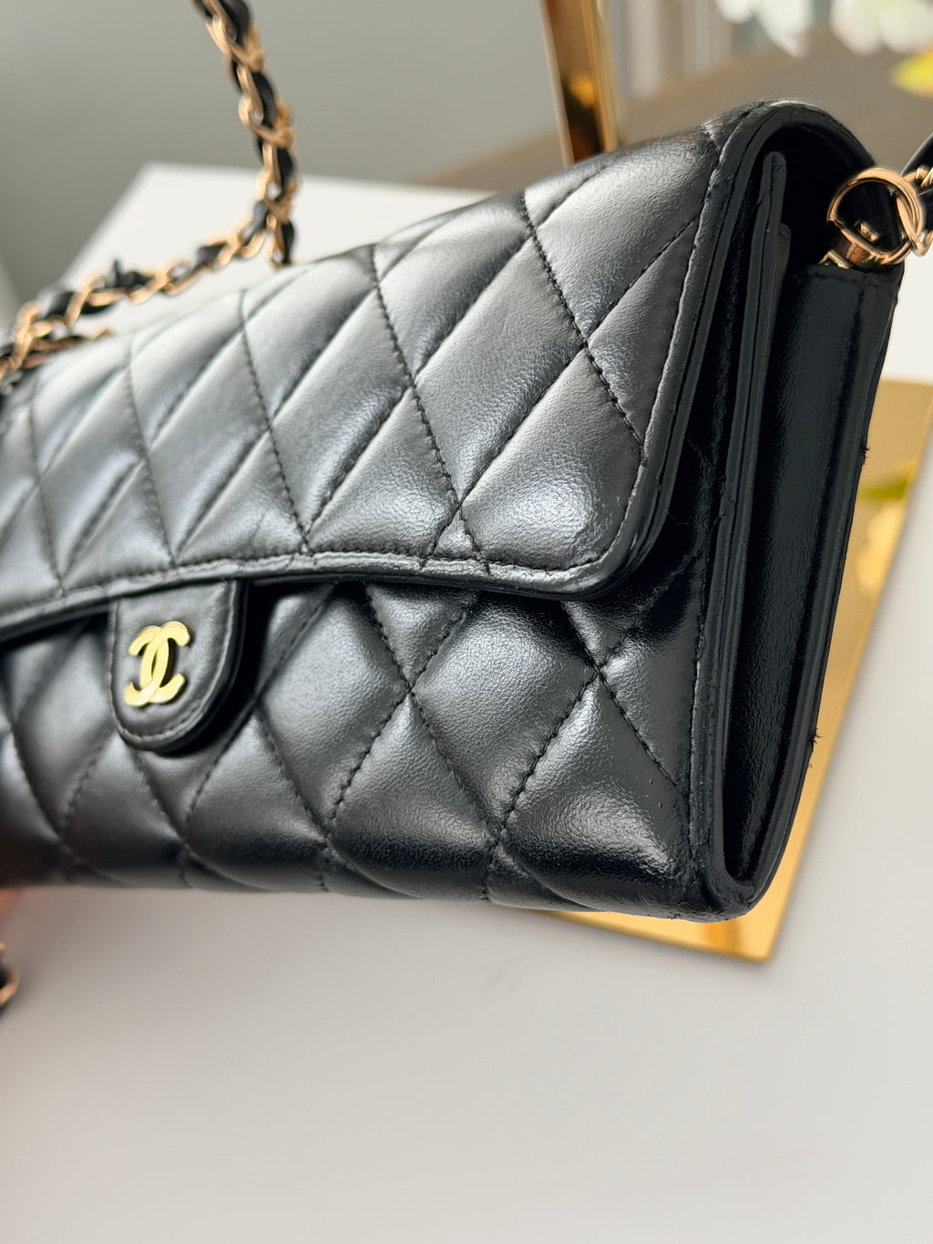 Chanel Matelasse Long Wallet Black Lambskin Leather Gold Hardware