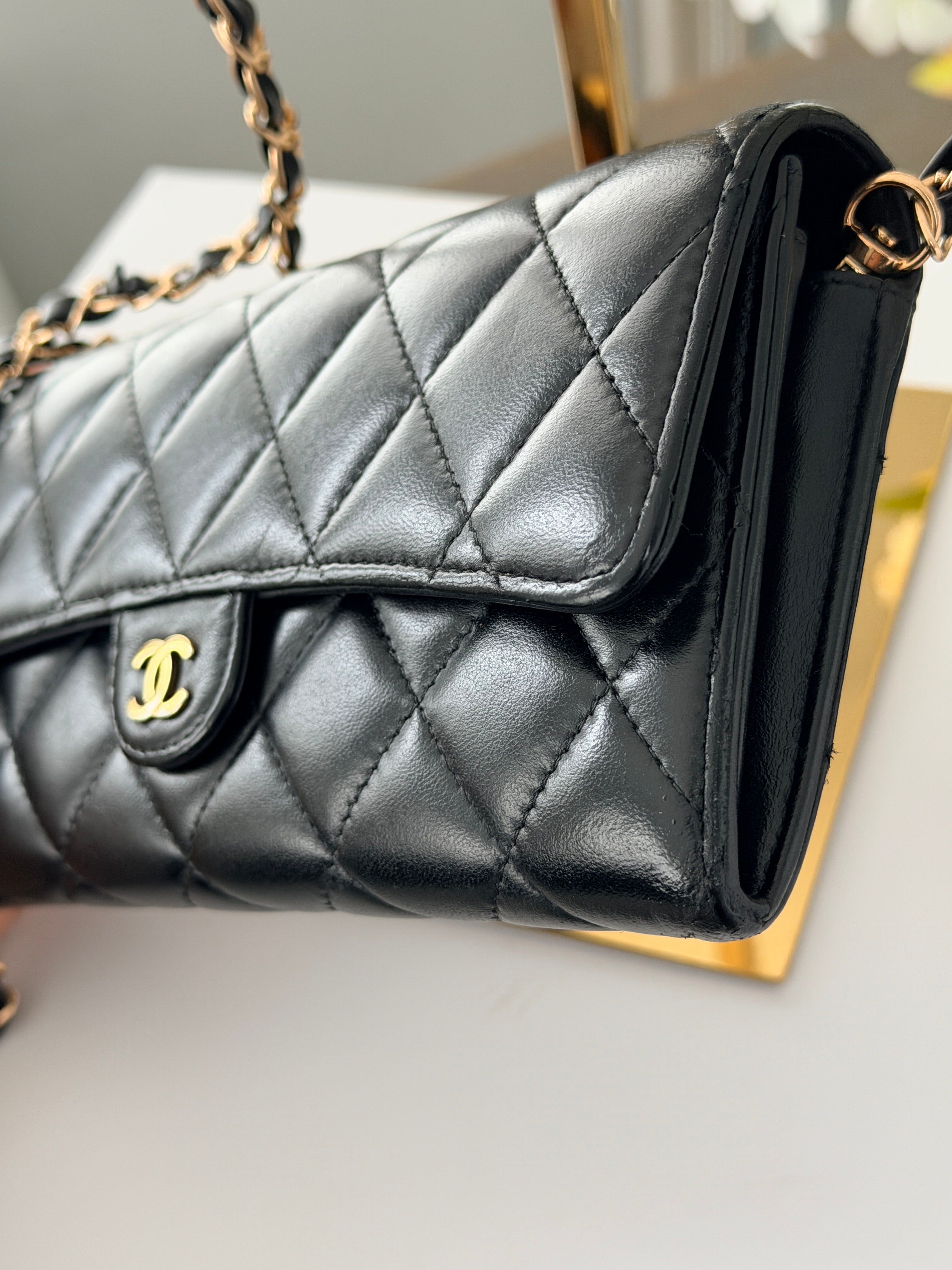 Chanel Matelasse Long Wallet Black Lambskin Leather Gold Hardware