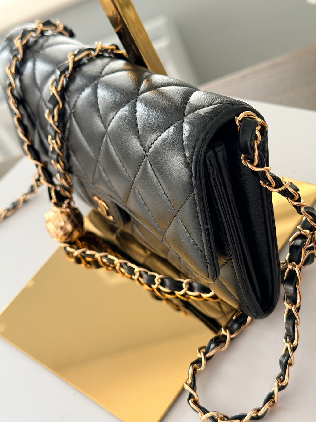 Chanel Matelasse Long Wallet Black Lambskin Leather Gold Hardware