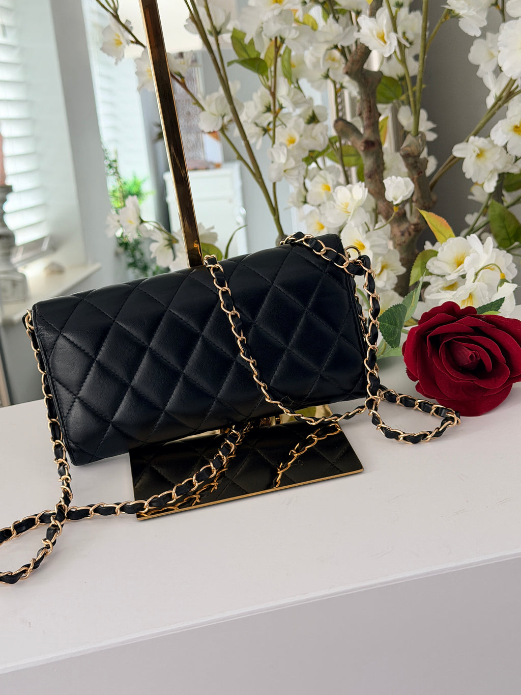 Chanel Matelasse Long Wallet Black Lambskin Leather Gold Hardware