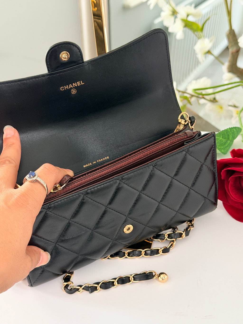 Chanel Matelasse Long Wallet Black Lambskin Leather Gold Hardware