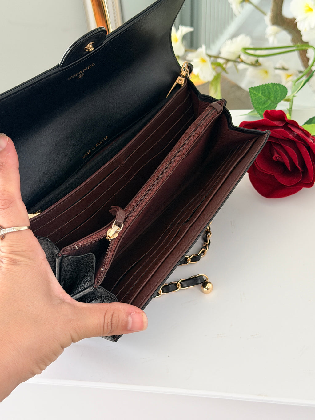Chanel Matelasse Long Wallet Black Lambskin Leather Gold Hardware