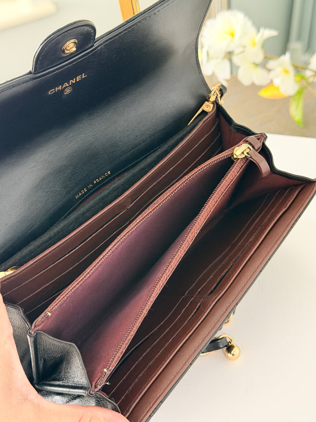 Chanel Matelasse Long Wallet Black Lambskin Leather Gold Hardware