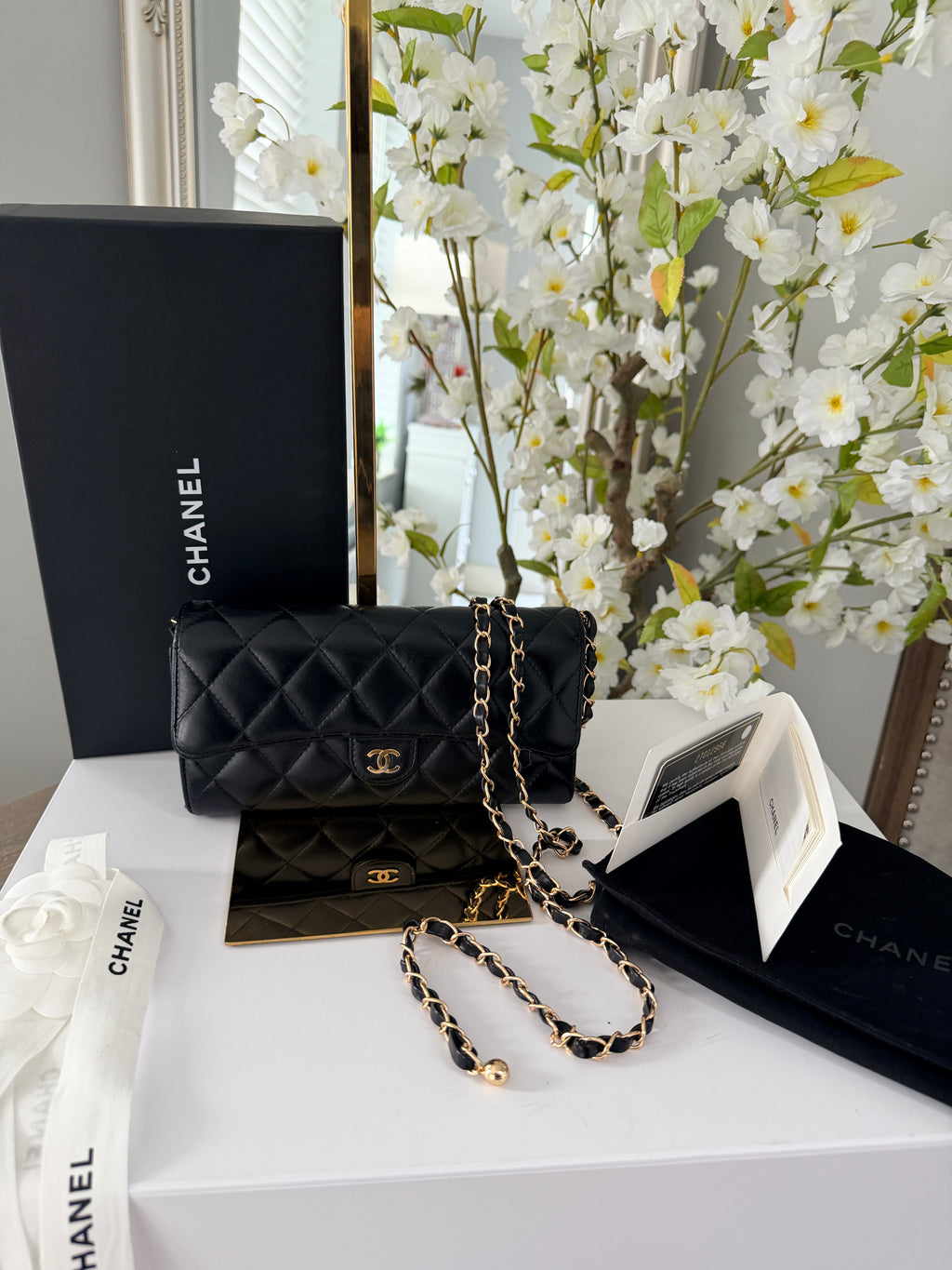 Chanel Matelasse Long Wallet Black Lambskin Leather Gold Hardware