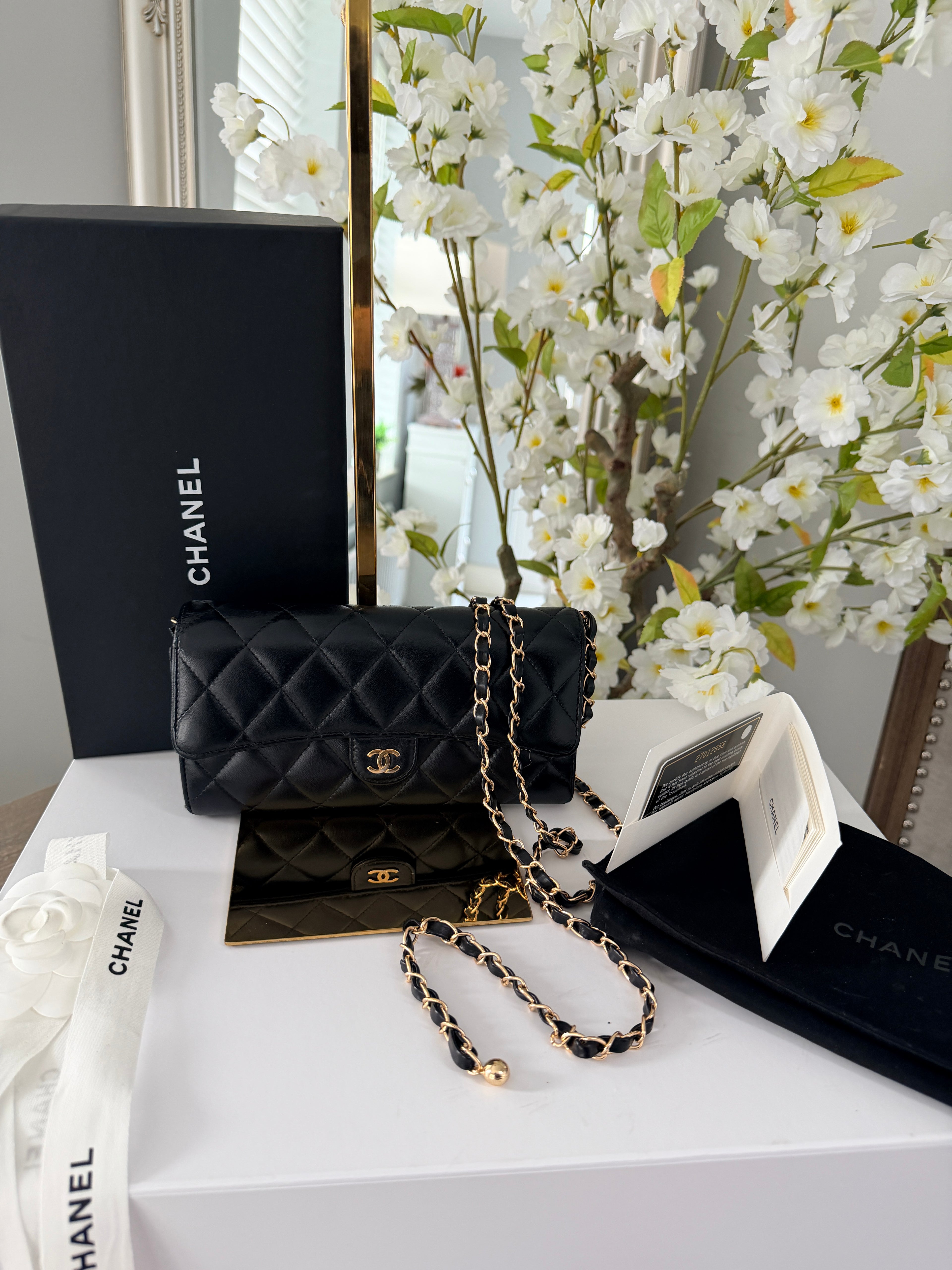 Chanel Matelasse Long Wallet Black Lambskin Leather Gold Hardware