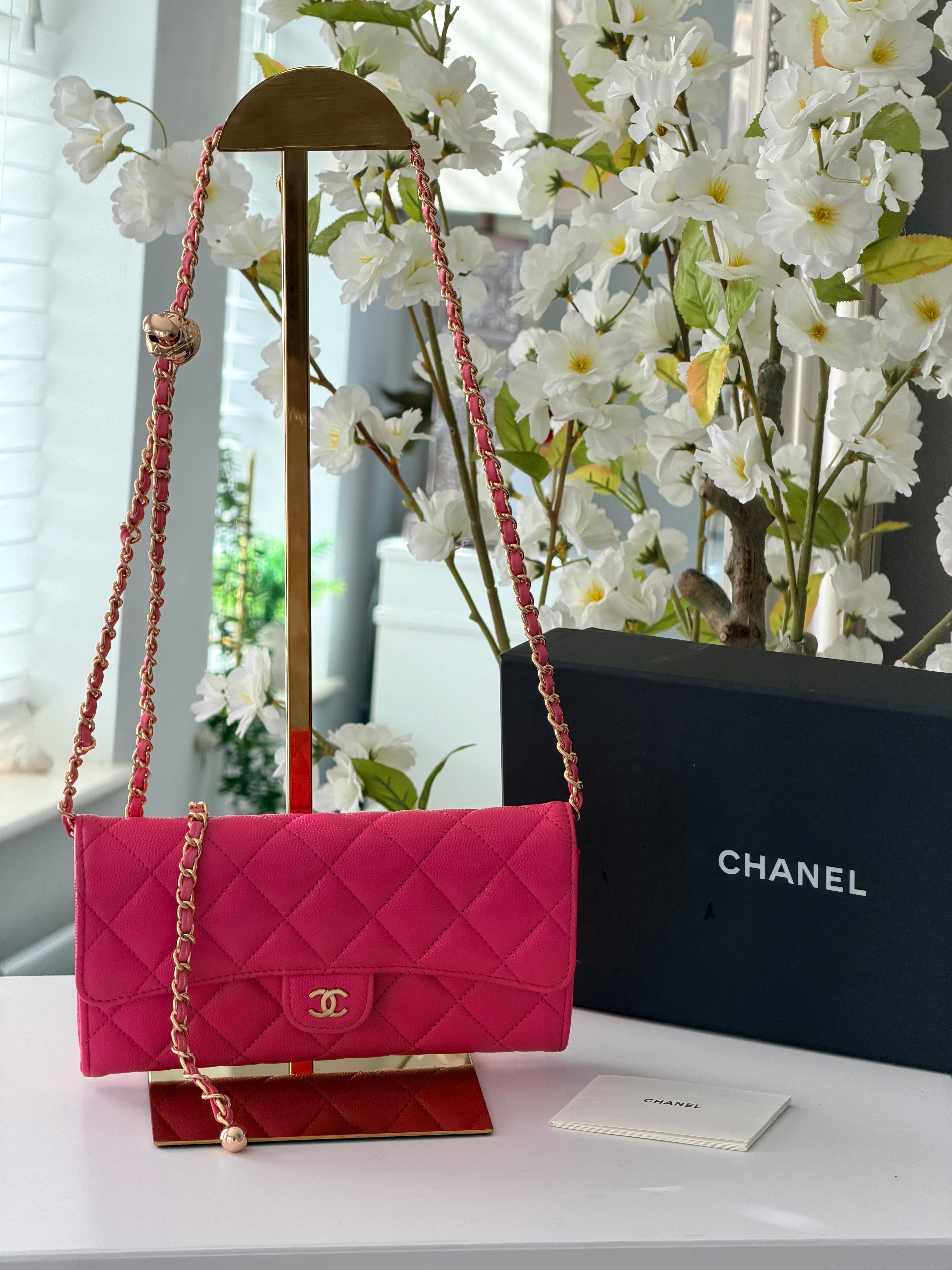 Chanel Timeless Classic Long Wallet Hot Pink Caviar Leather Gold Hardware