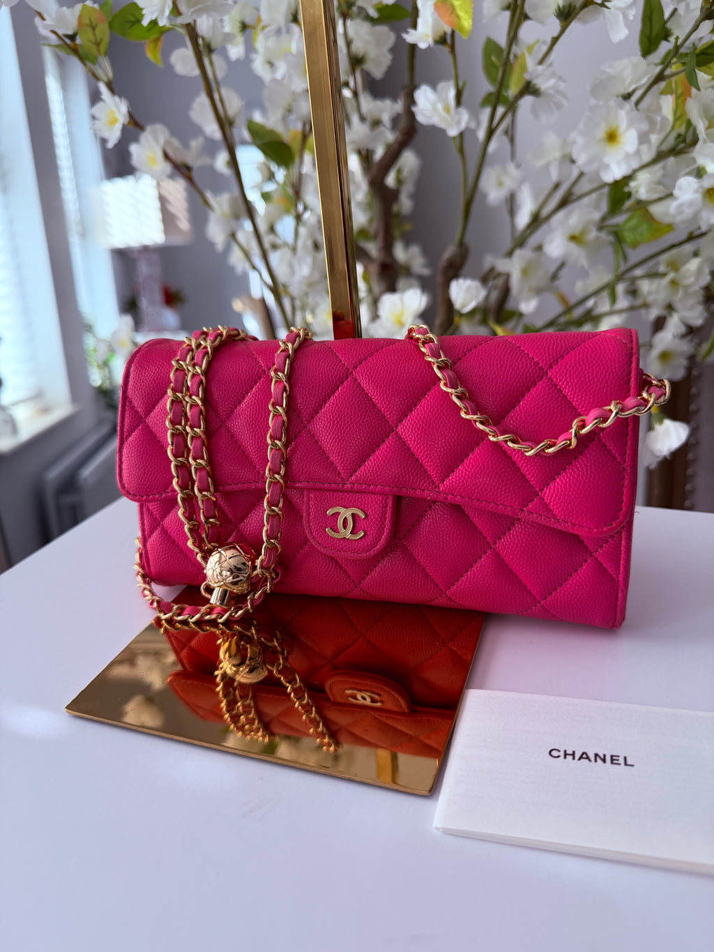 Chanel Timeless Classic Long Wallet Hot Pink Caviar Leather Gold Hardware