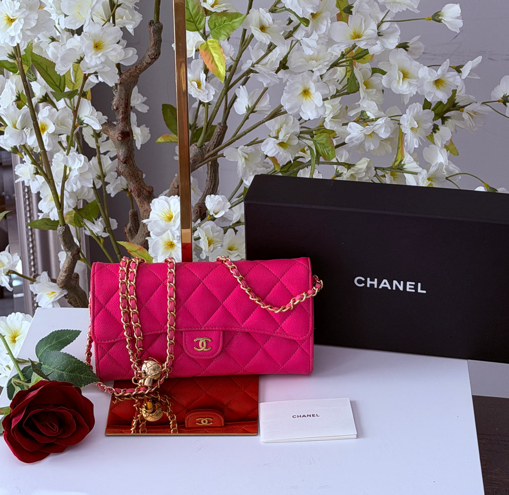 Chanel Timeless Classic Long Wallet Hot Pink Caviar Leather Gold Hardware