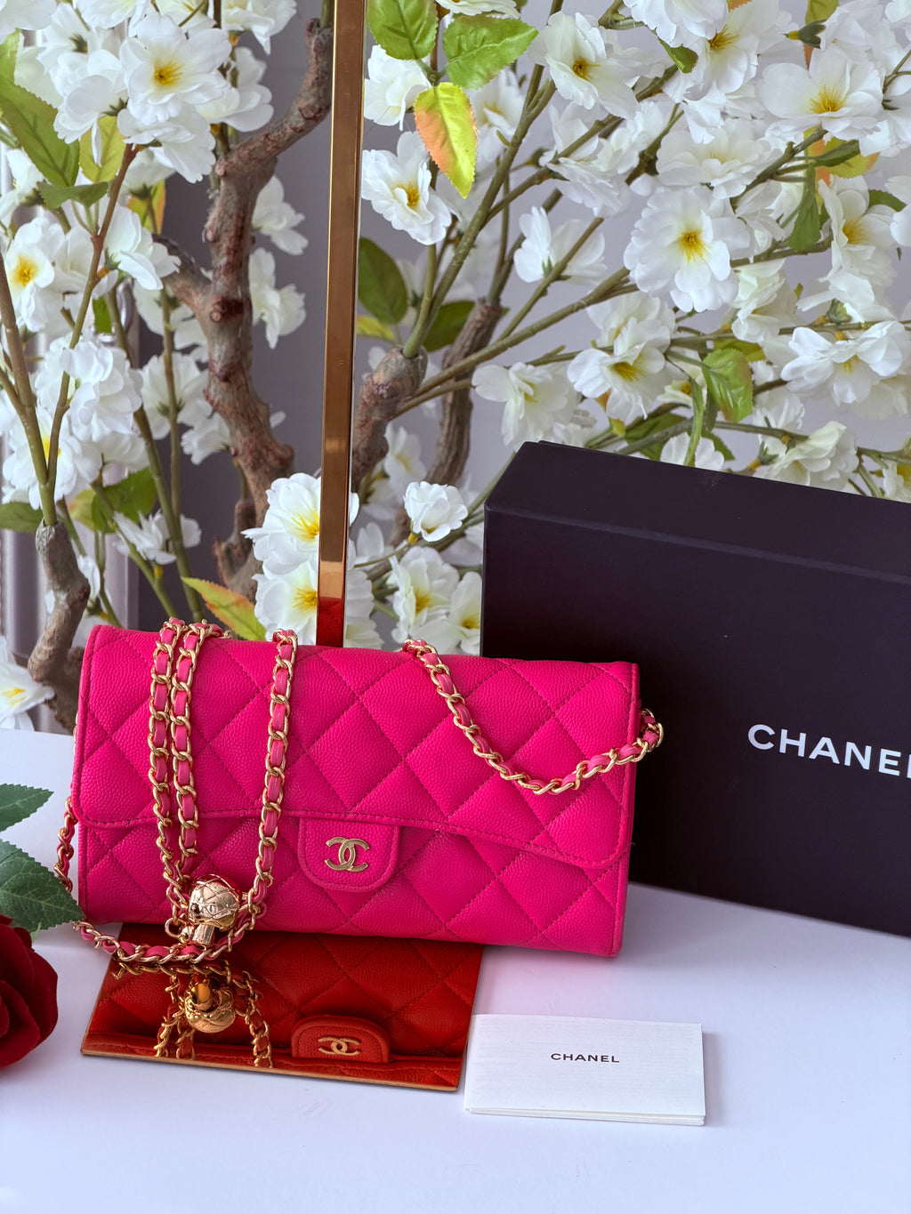 Chanel Timeless Classic Long Wallet Hot Pink Caviar Leather Gold Hardware