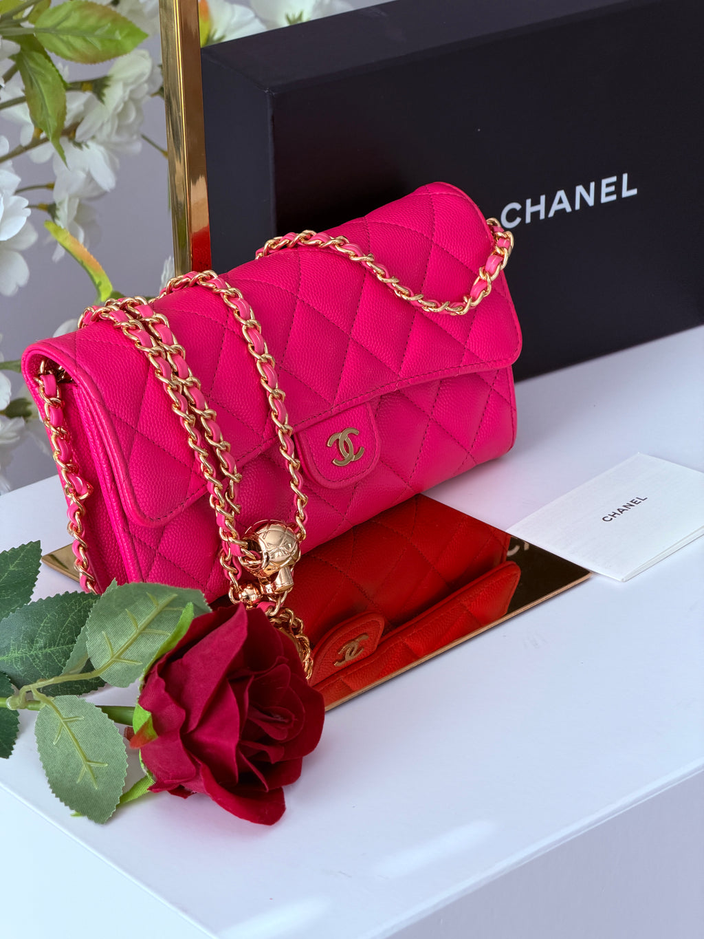 Chanel Timeless Classic Long Wallet Hot Pink Caviar Leather Gold Hardware