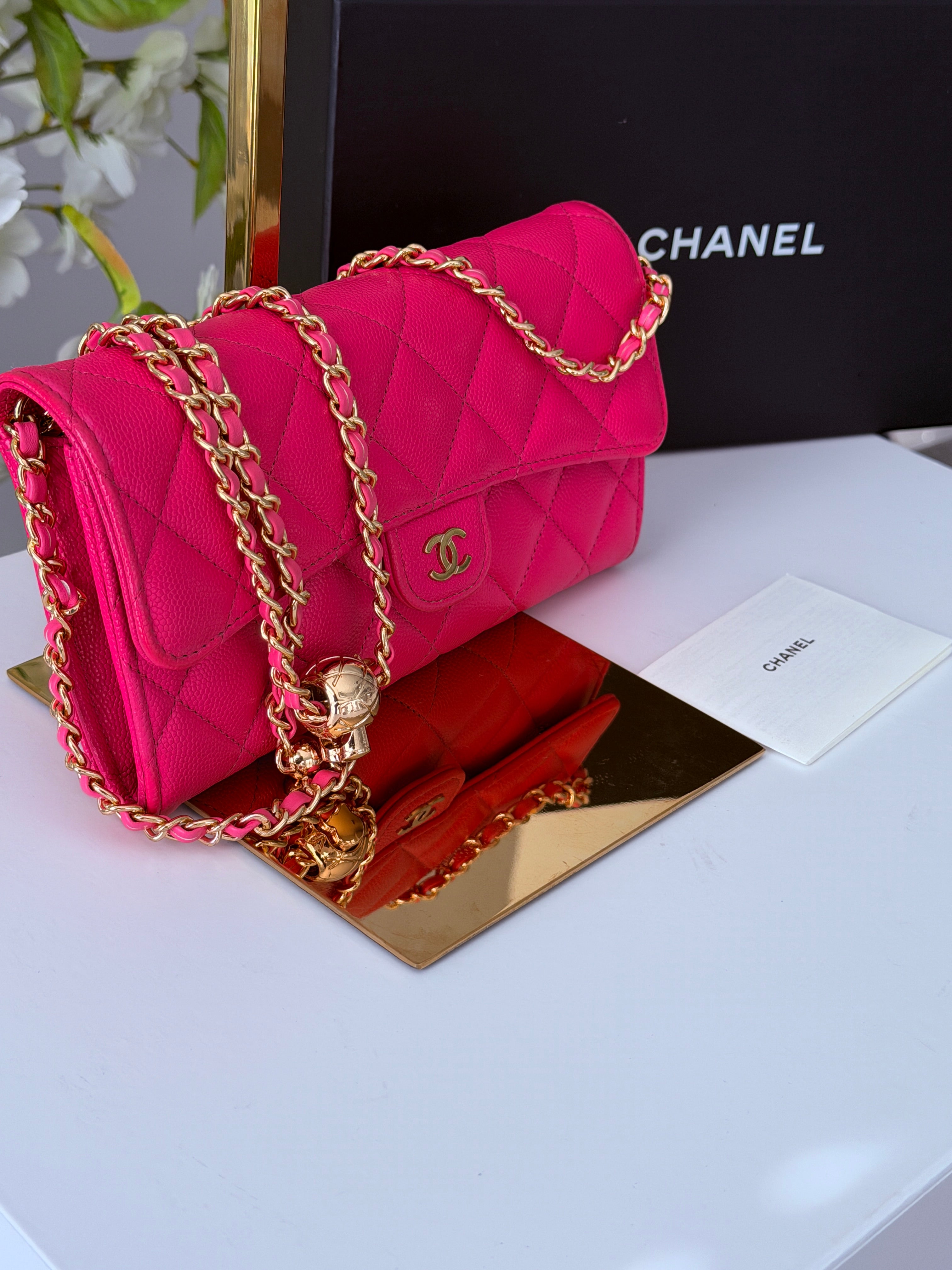 Chanel Timeless Classic Long Wallet Hot Pink Caviar Leather Gold Hardware
