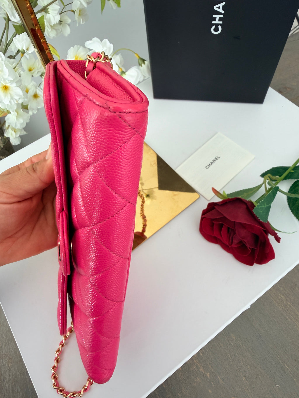 Chanel Timeless Classic Long Wallet Hot Pink Caviar Leather Gold Hardware