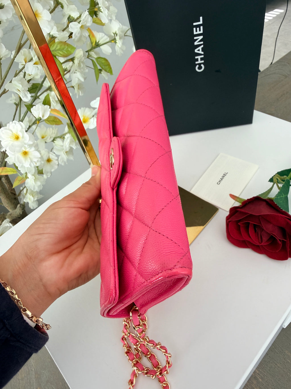Chanel Timeless Classic Long Wallet Hot Pink Caviar Leather Gold Hardware