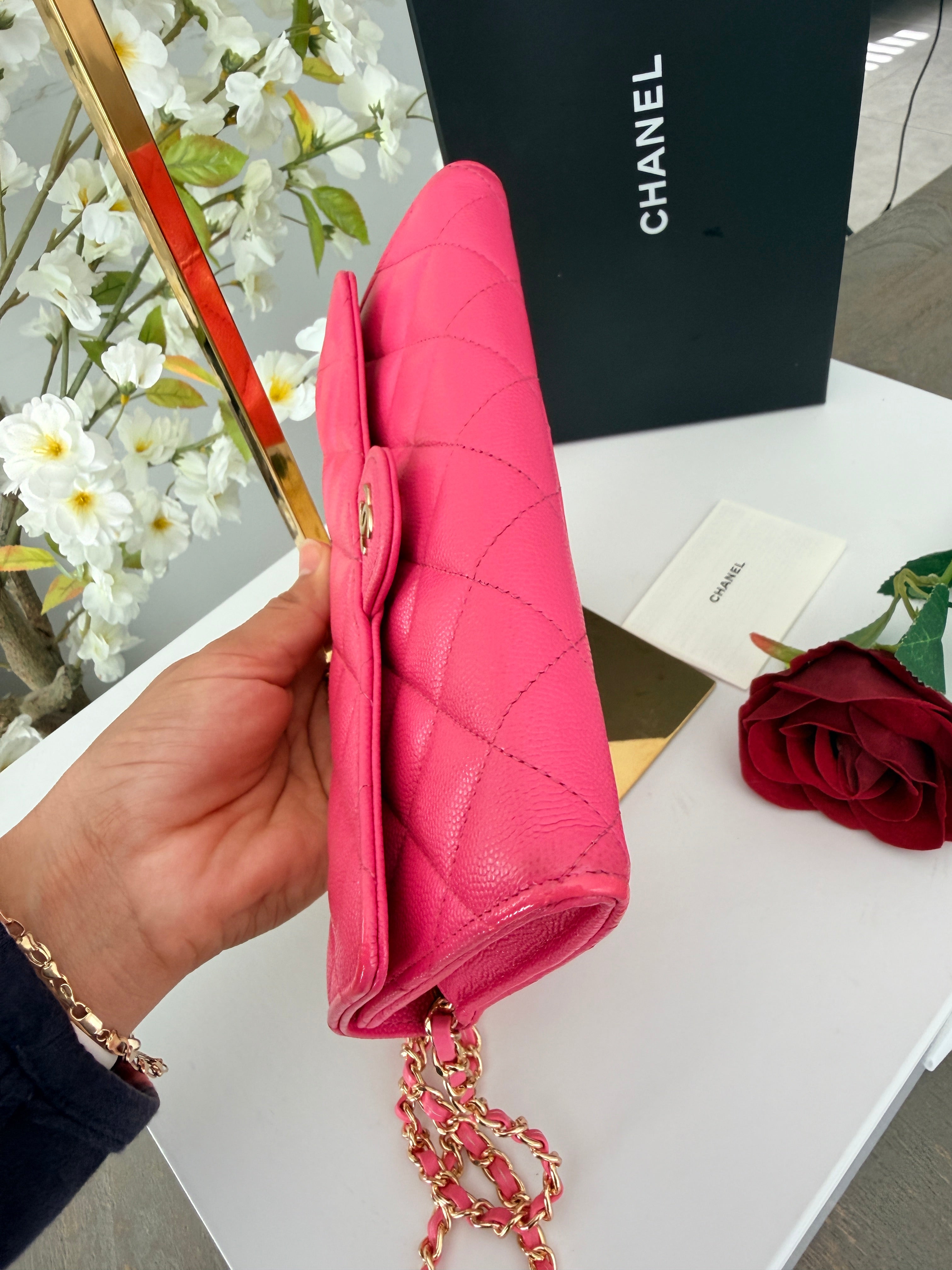 Chanel Timeless Classic Long Wallet Hot Pink Caviar Leather Gold Hardware