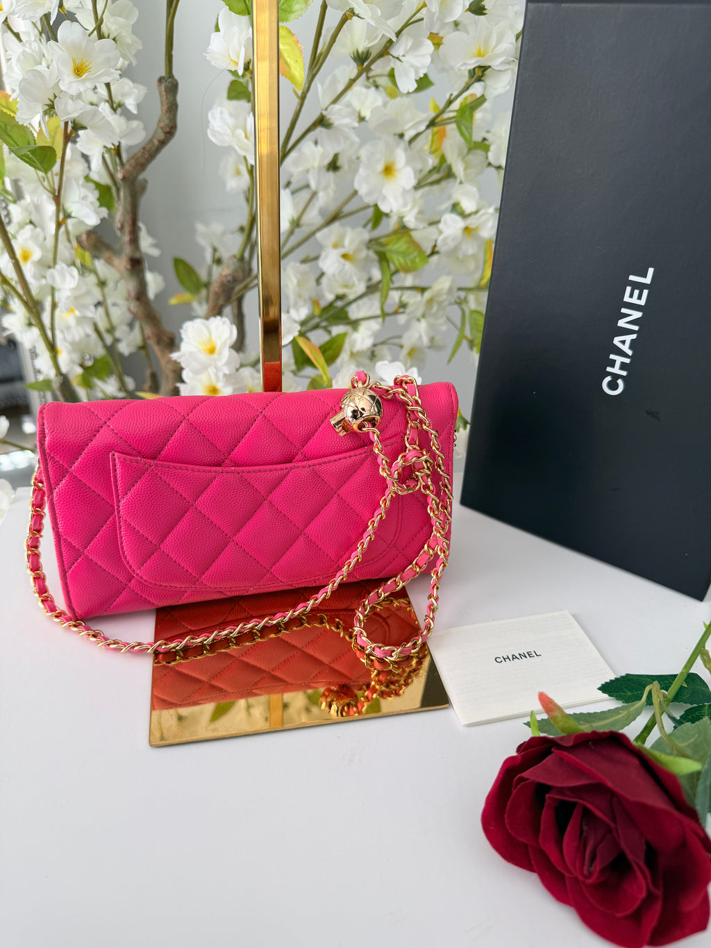 Chanel Timeless Classic Long Wallet Hot Pink Caviar Leather Gold Hardware