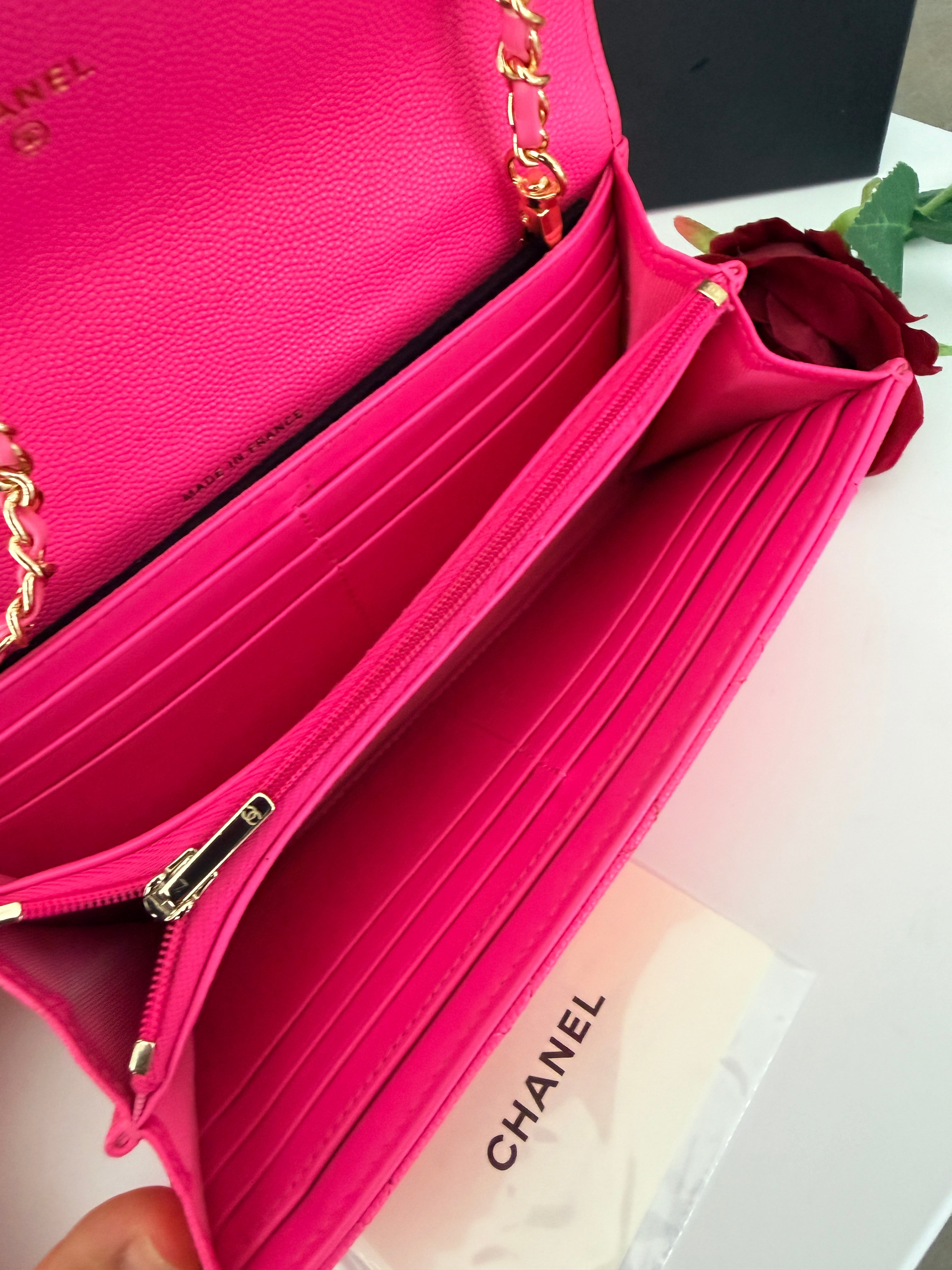Chanel Timeless Classic Long Wallet Hot Pink Caviar Leather Gold Hardware