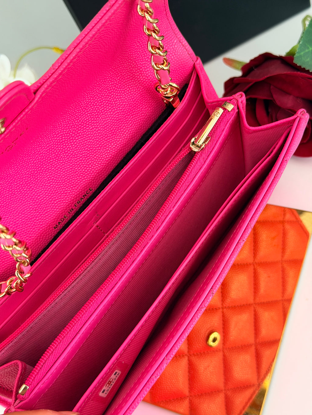 Chanel Timeless Classic Long Wallet Hot Pink Caviar Leather Gold Hardware