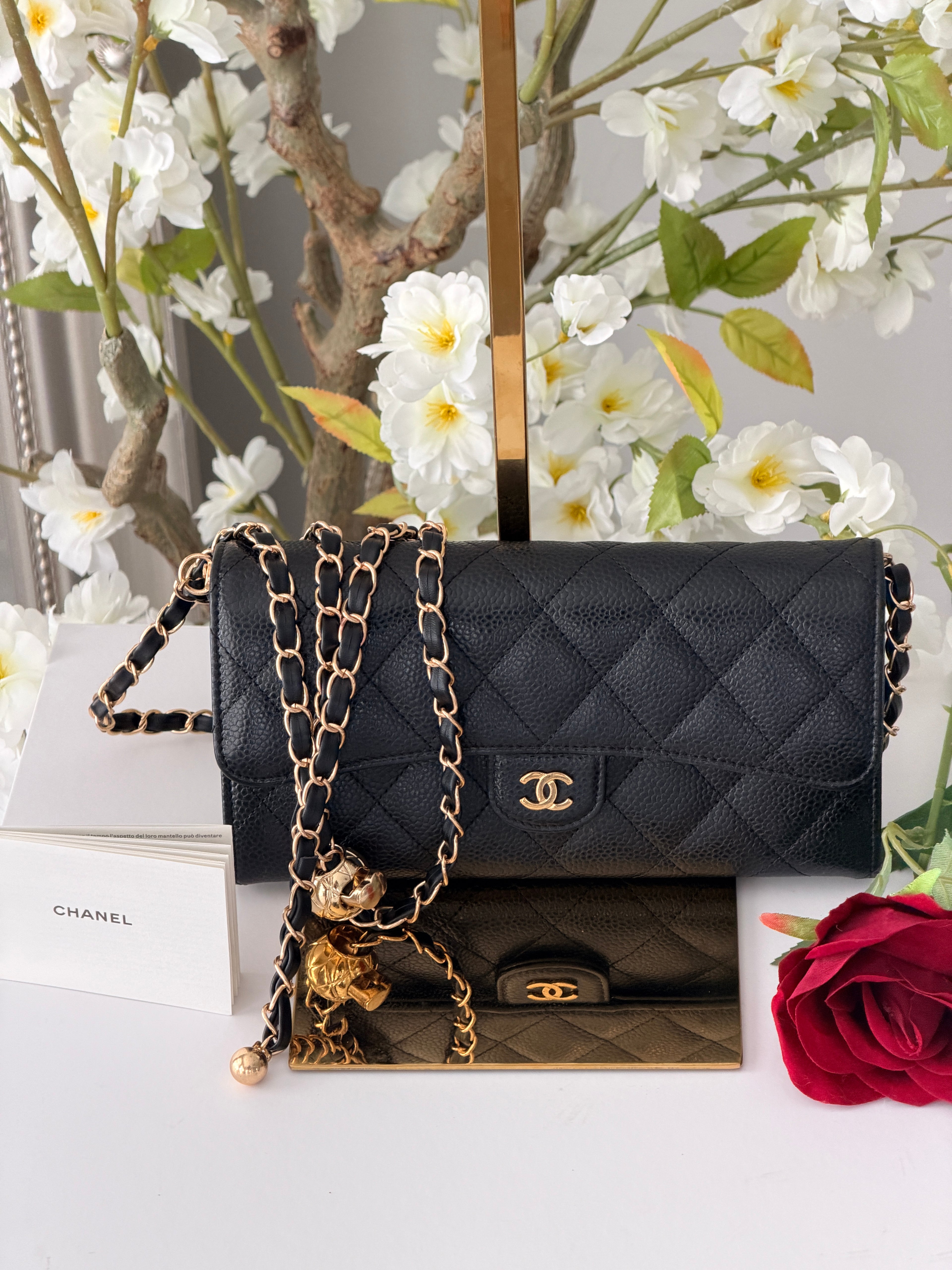 Chanel Matelasse Long Wallet Black Caviar Leather Gold Hardware