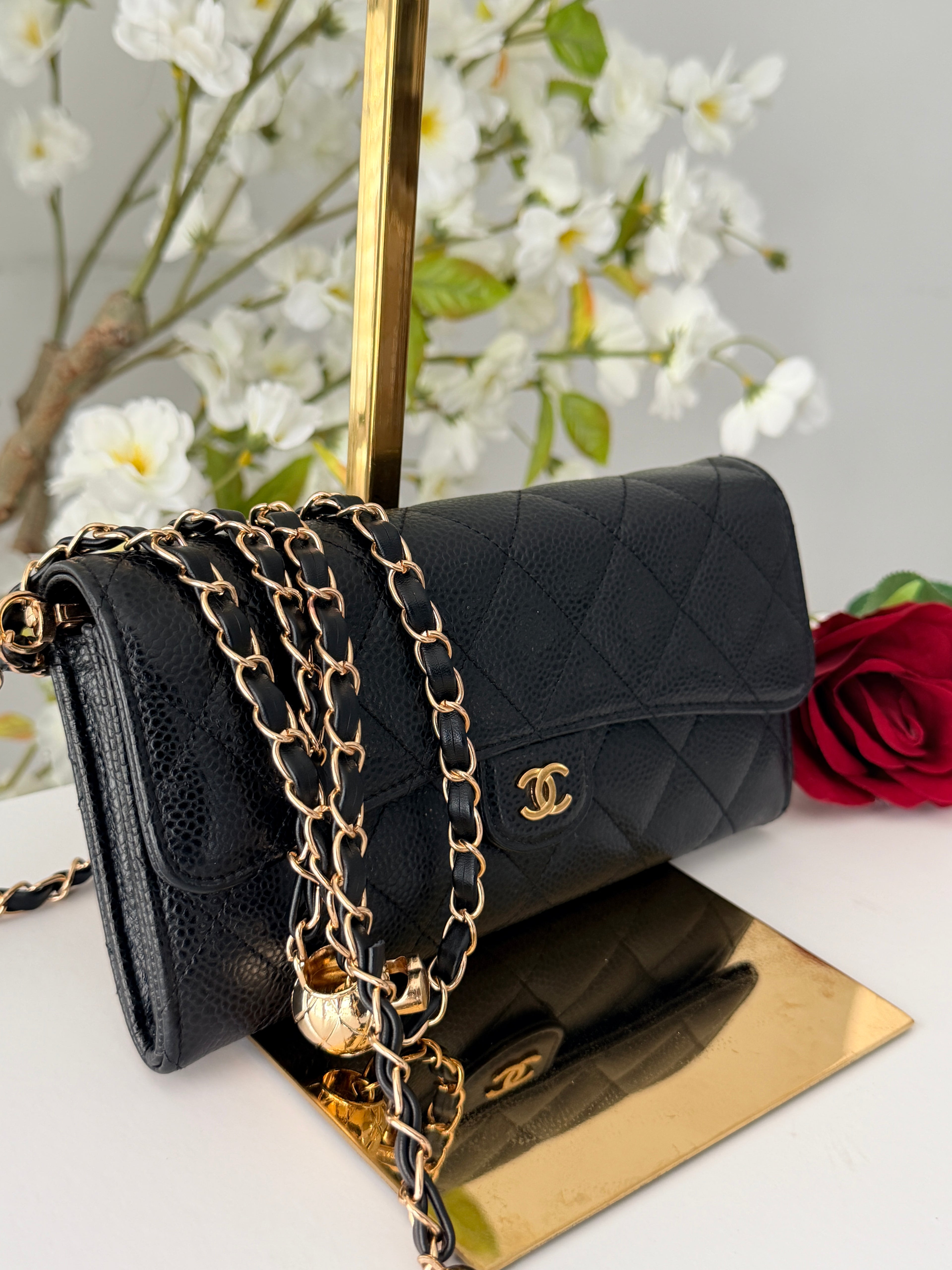 Chanel Matelasse Long Wallet Black Caviar Leather Gold Hardware