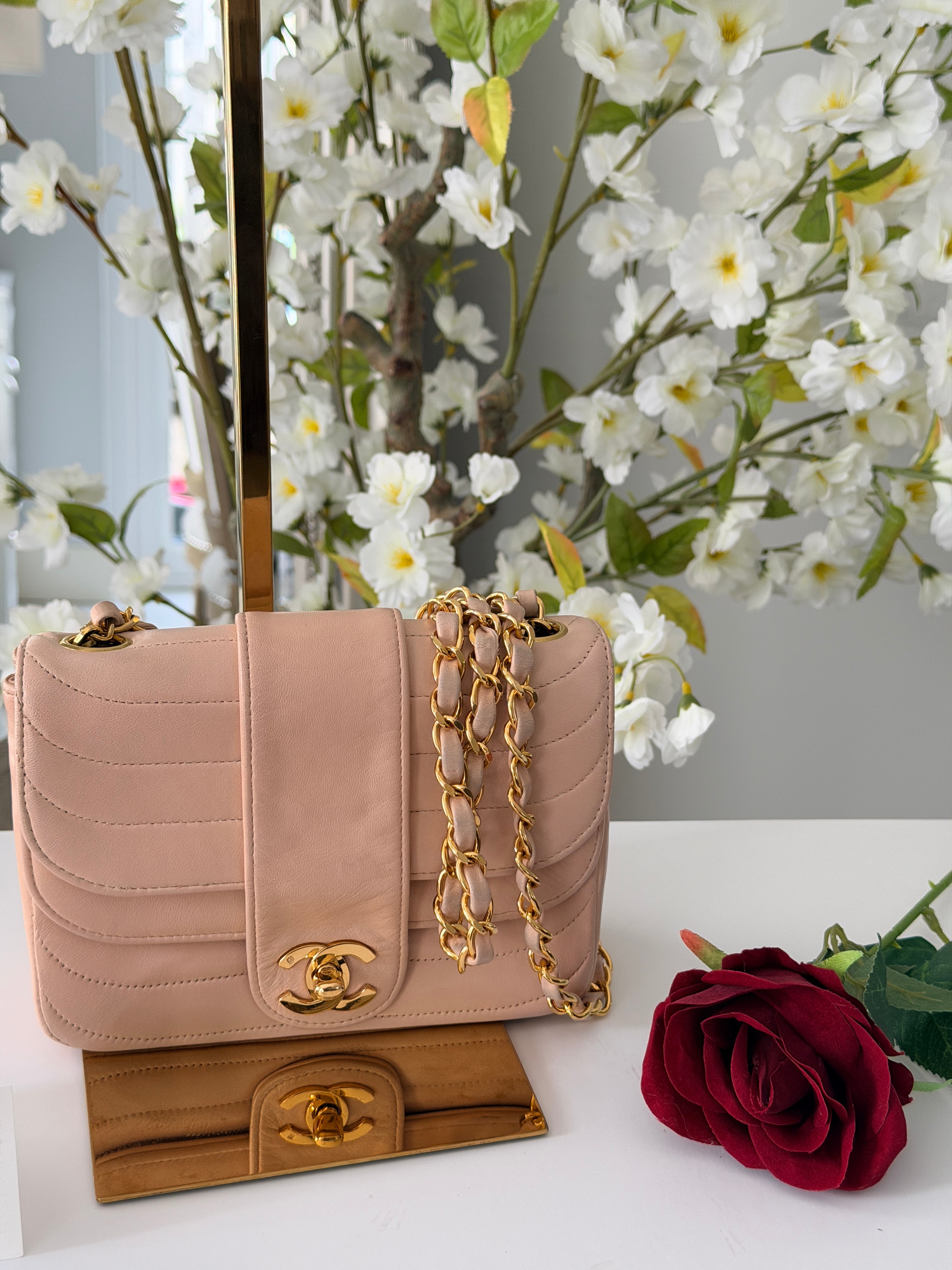 Chanel Vintage Mademoiselle Flap Mini Bag Pink Lambskin Leather 24k Gold Plated Hardware