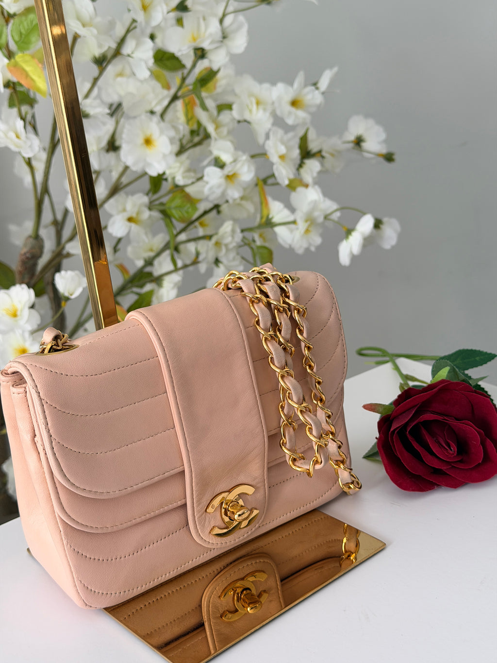 Chanel Vintage Mademoiselle Flap Mini Bag Pink Lambskin Leather 24k Gold Plated Hardware