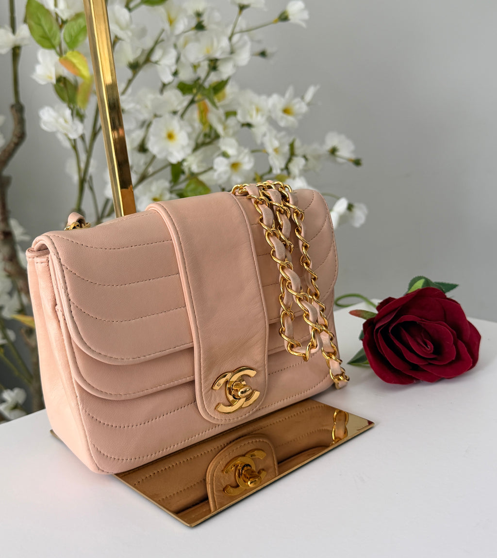 Chanel Vintage Mademoiselle Flap Mini Bag Pink Lambskin Leather 24k Gold Plated Hardware