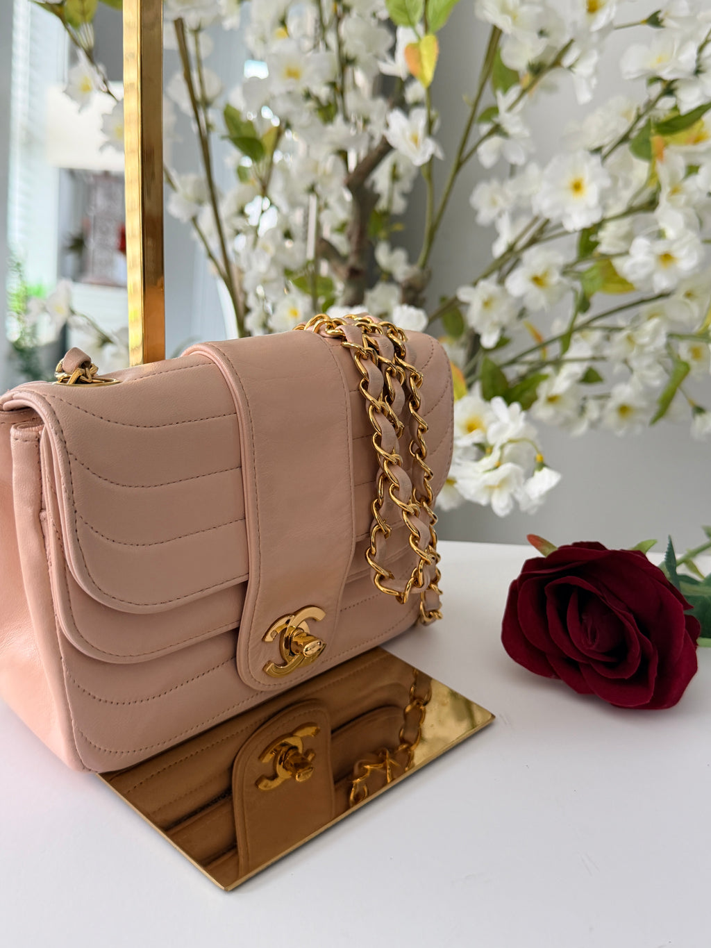Chanel Vintage Mademoiselle Flap Mini Bag Pink Lambskin Leather 24k Gold Plated Hardware