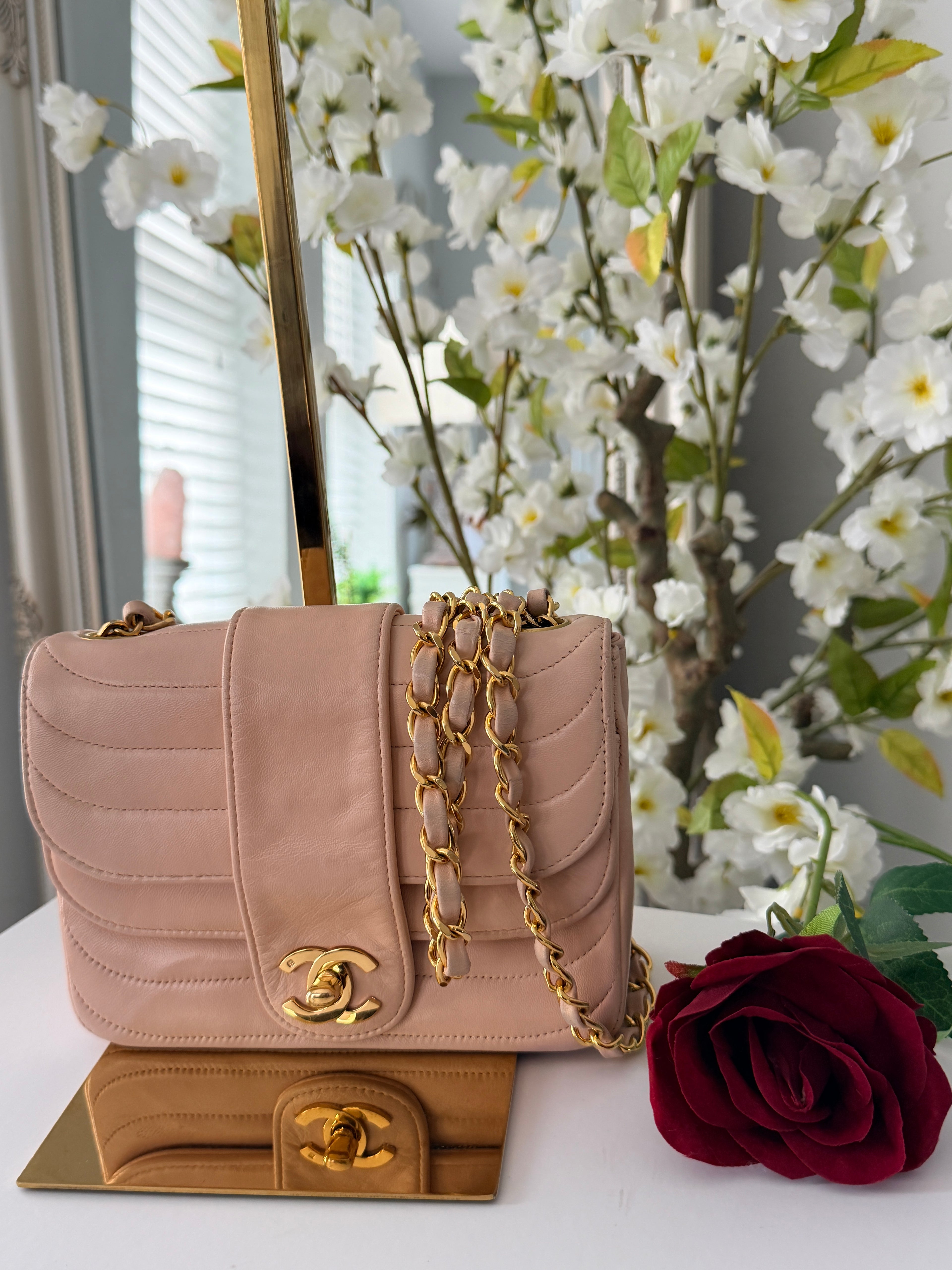 Chanel Vintage Mademoiselle Flap Mini Bag Pink Lambskin Leather 24k Gold Plated Hardware