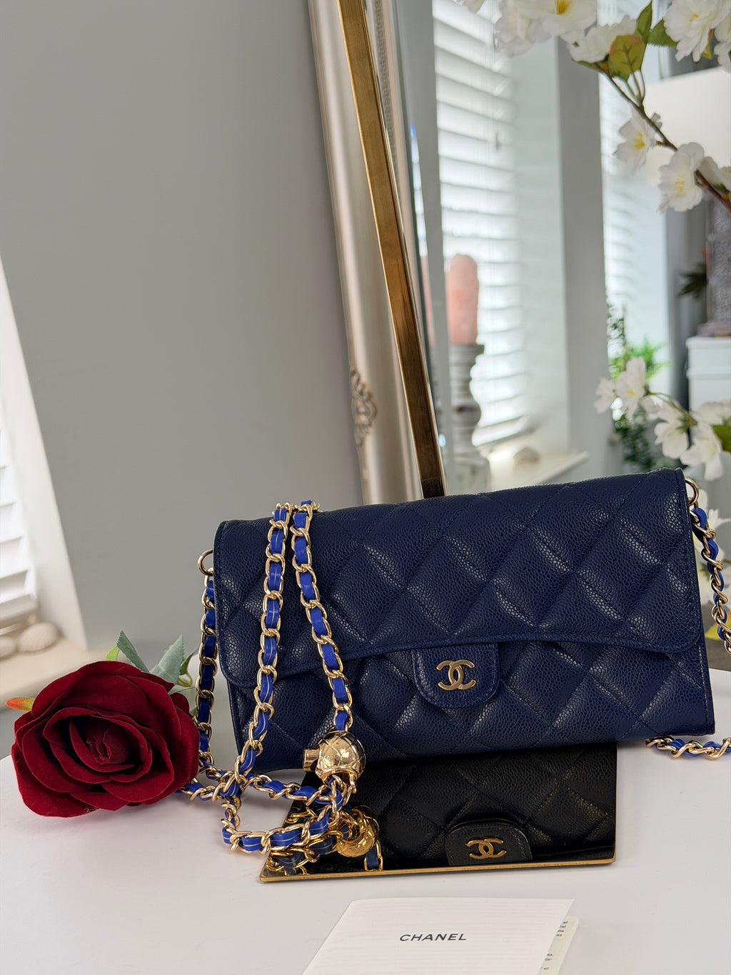 Chanel Matelasse Long Wallet Navy Caviar Leather Gold Hardware 2022-2024