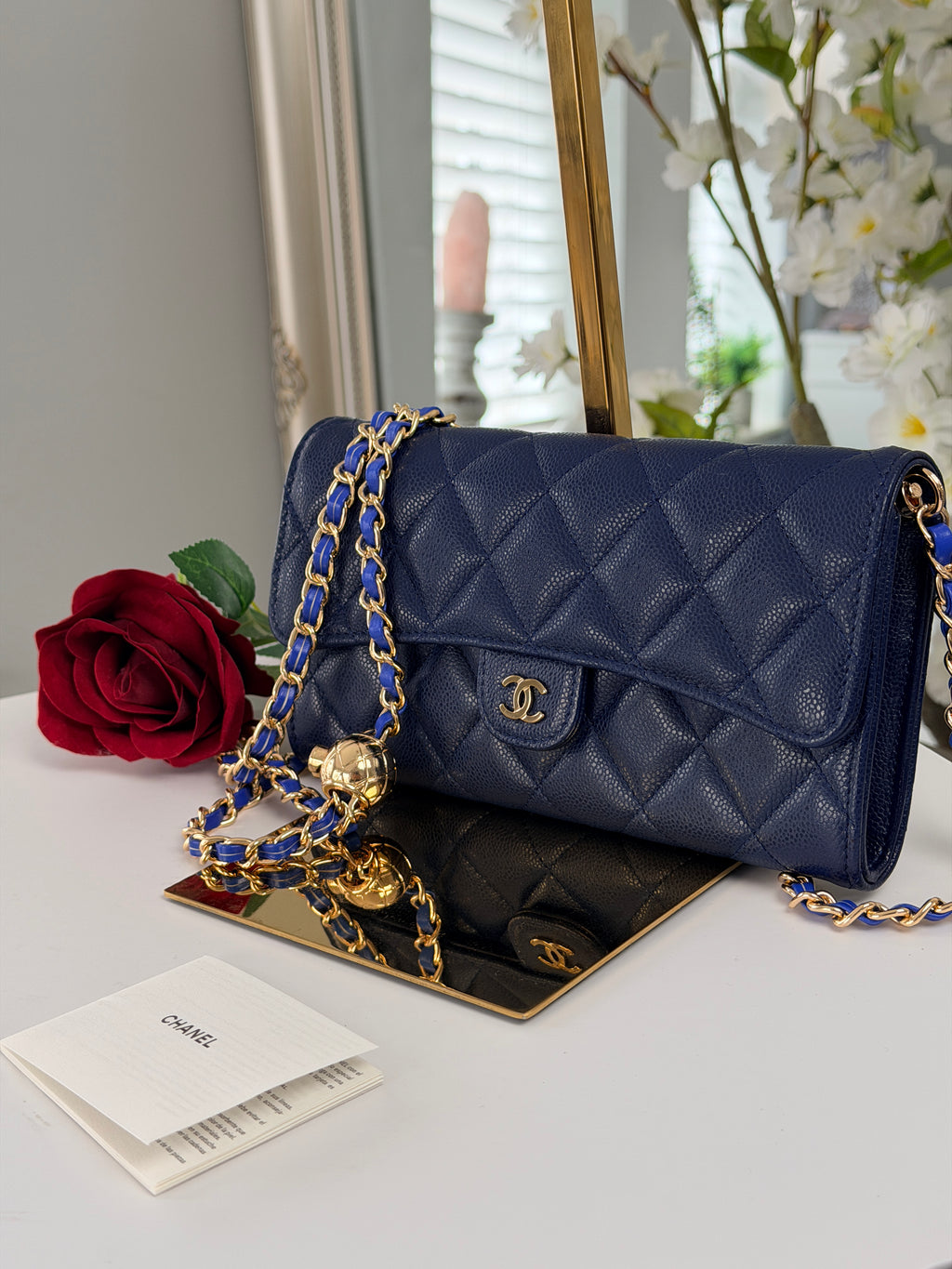 Chanel Matelasse Long Wallet Navy Caviar Leather Gold Hardware 2022-2024