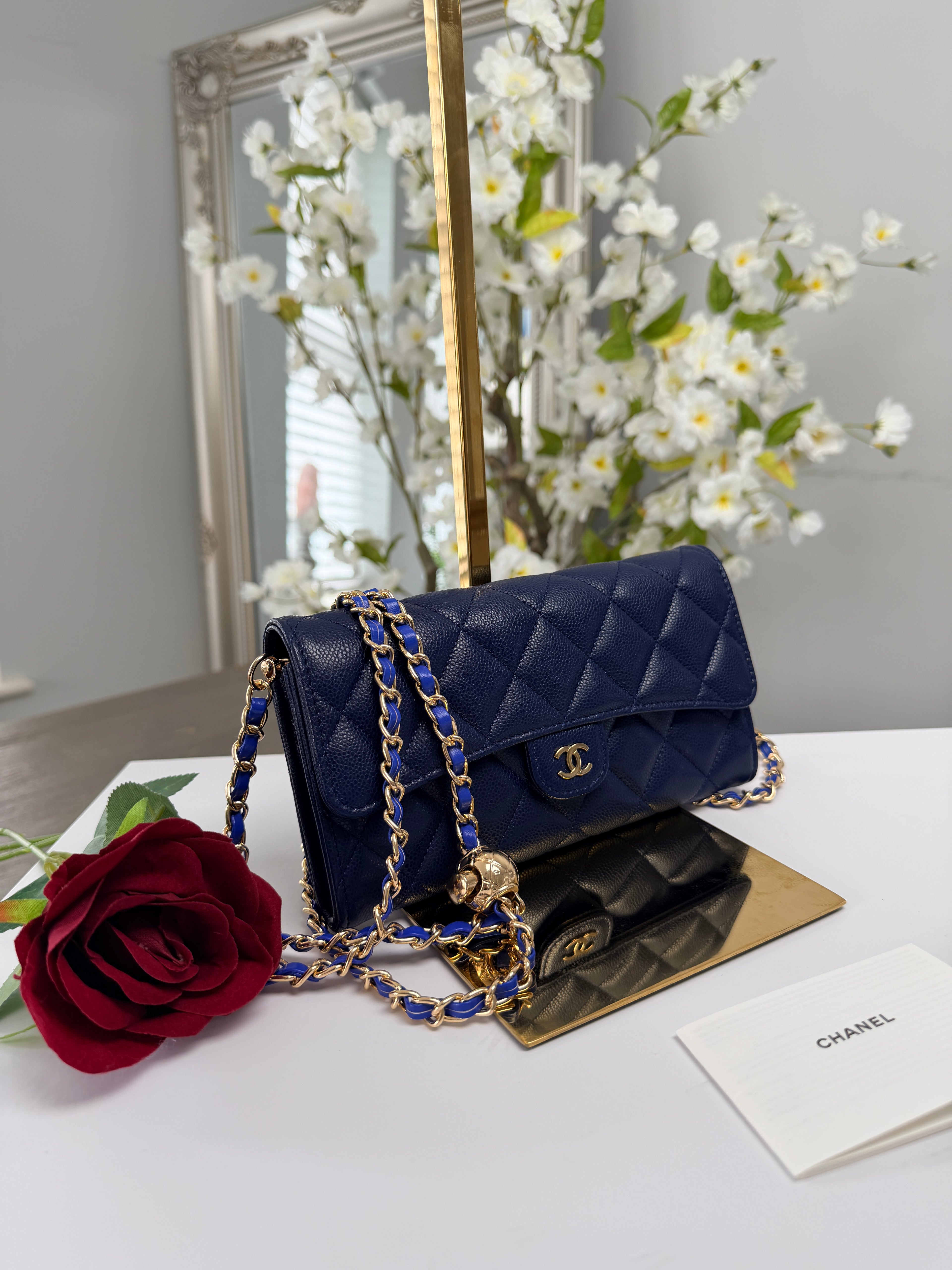Chanel Matelasse Long Wallet Navy Caviar Leather Gold Hardware 2022-2024