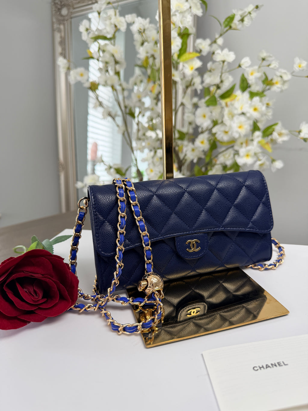 Chanel Matelasse Long Wallet Navy Caviar Leather Gold Hardware 2022-2024
