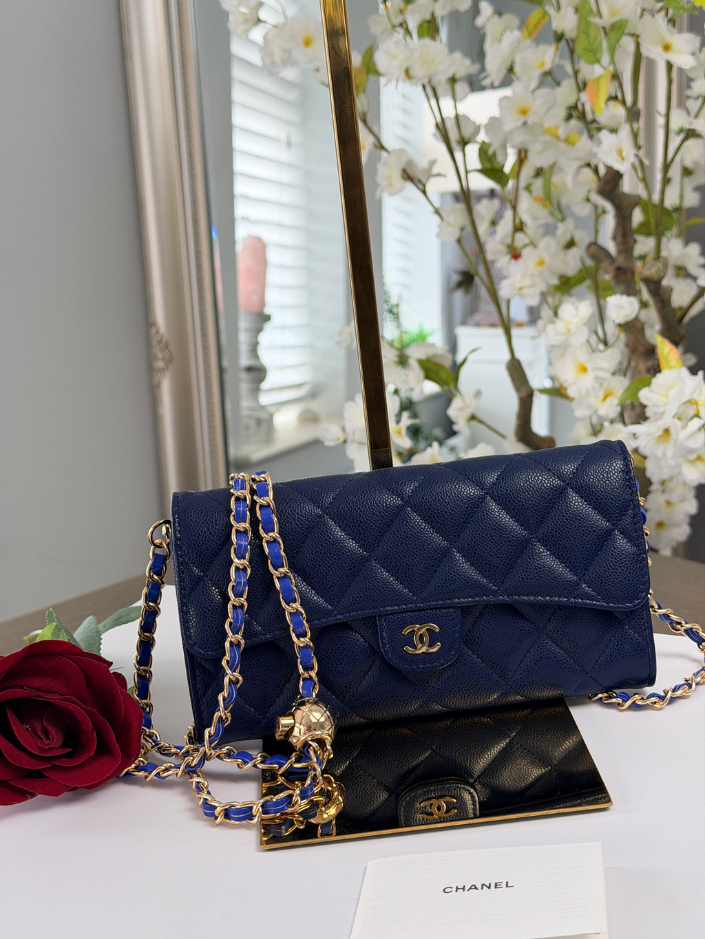 Chanel Matelasse Long Wallet Navy Caviar Leather Gold Hardware 2022-2024