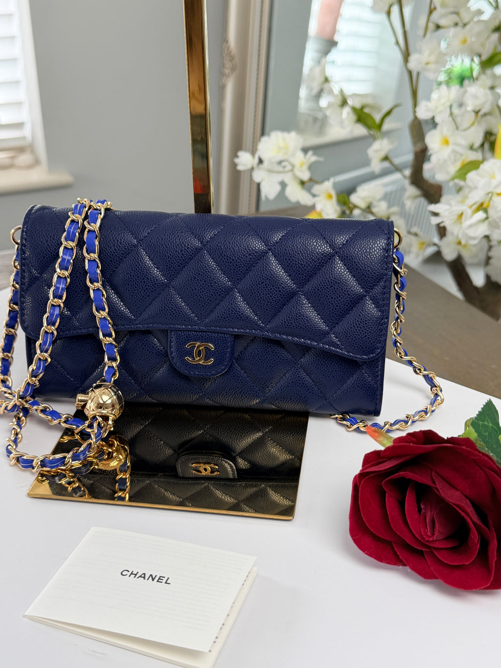 Chanel Matelasse Long Wallet Navy Caviar Leather Gold Hardware 2022-2024