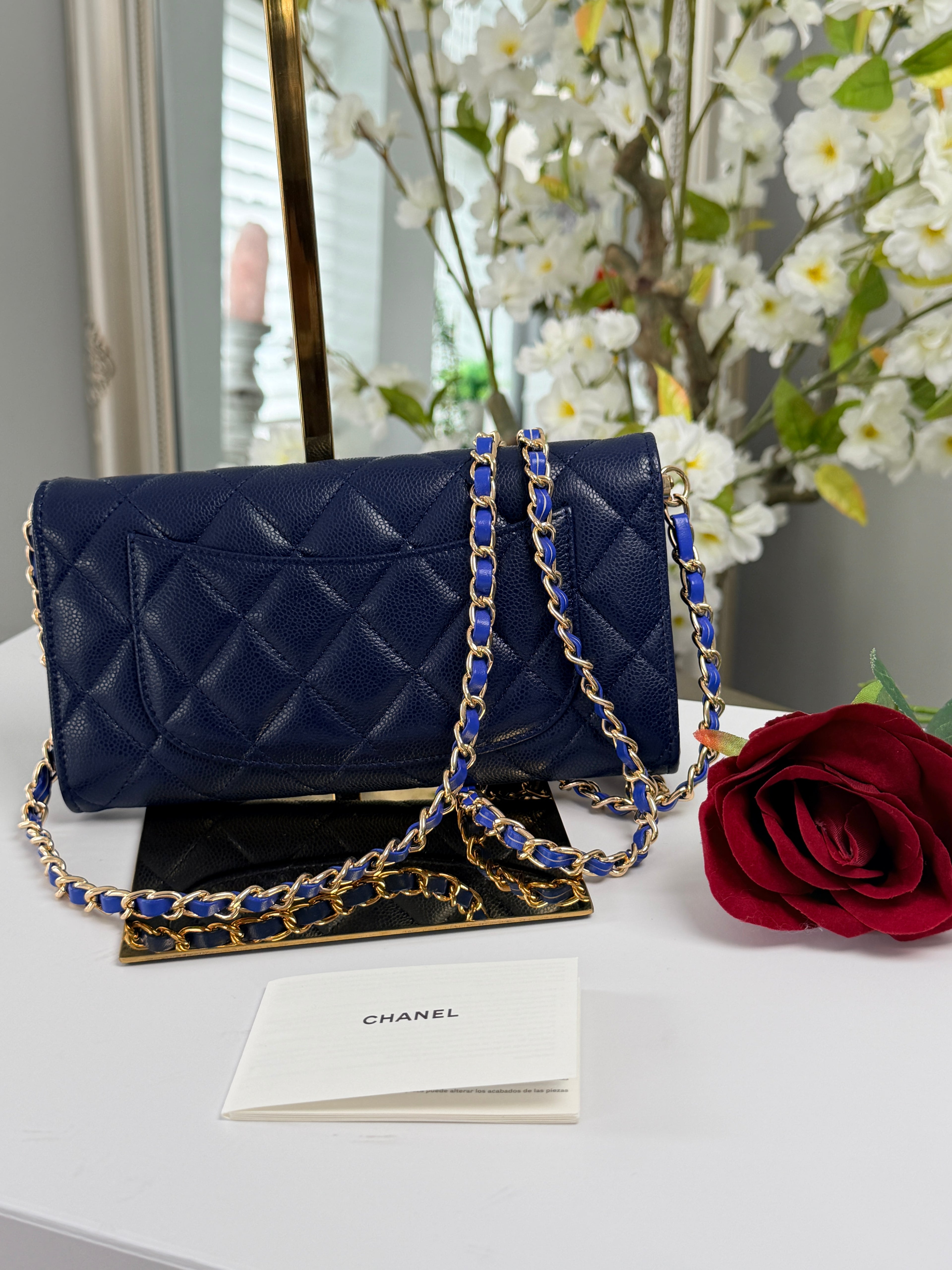 Chanel Matelasse Long Wallet Navy Caviar Leather Gold Hardware 2022-2024