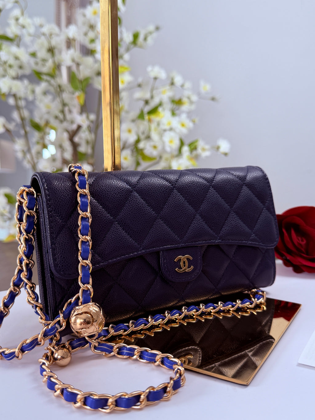 Chanel Matelasse Long Wallet Navy Caviar Leather Gold Hardware 2022-2024