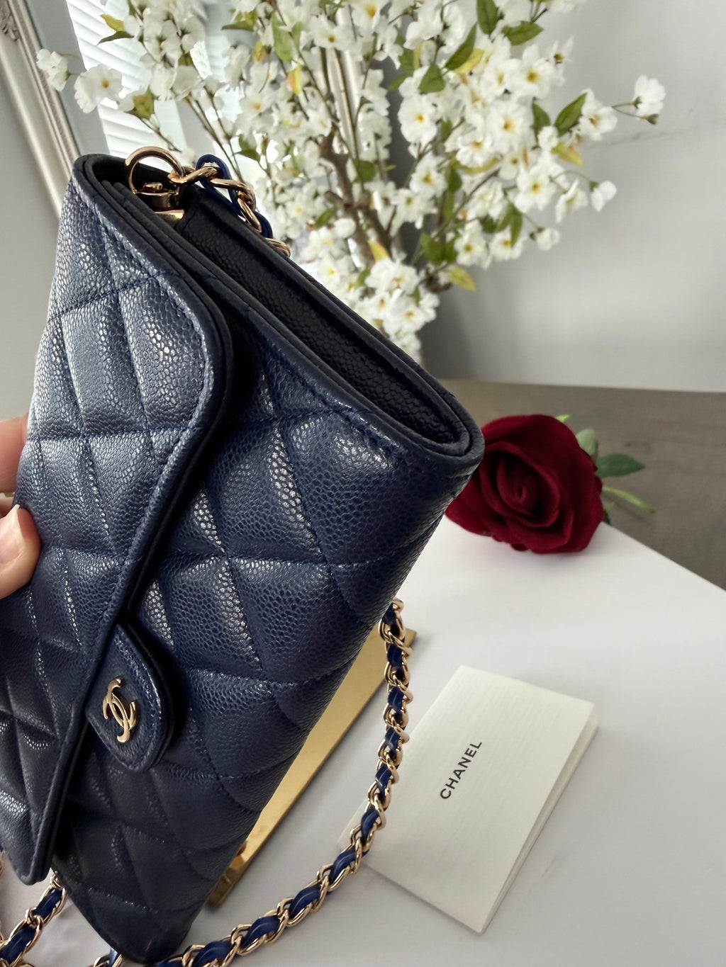 Chanel Matelasse Long Wallet Navy Caviar Leather Gold Hardware 2022-2024